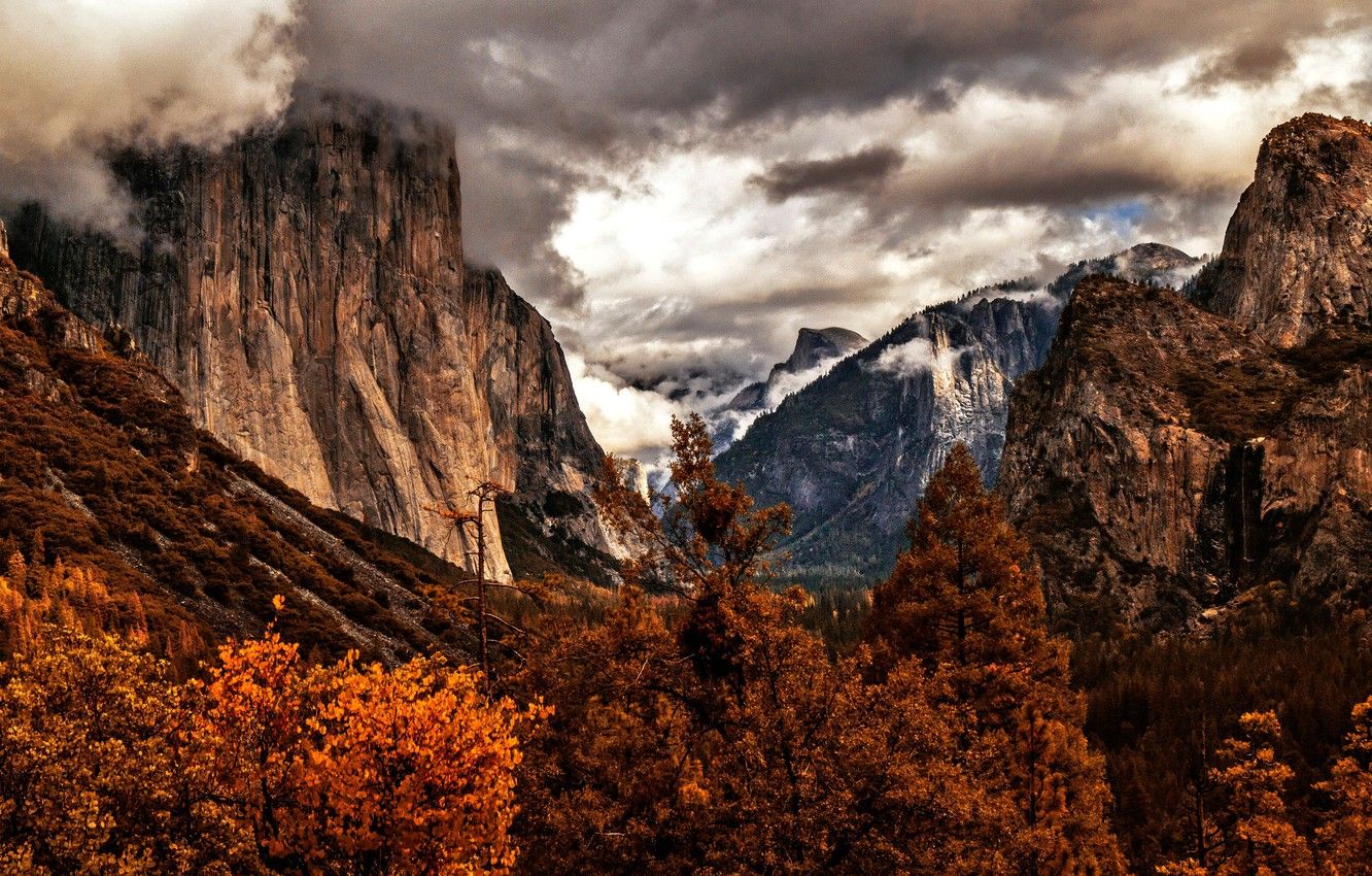 Wallpaper autumn, trees, mountains, CA, USA, Yosemite, Yosemite National Park image for desktop, section пейзажи