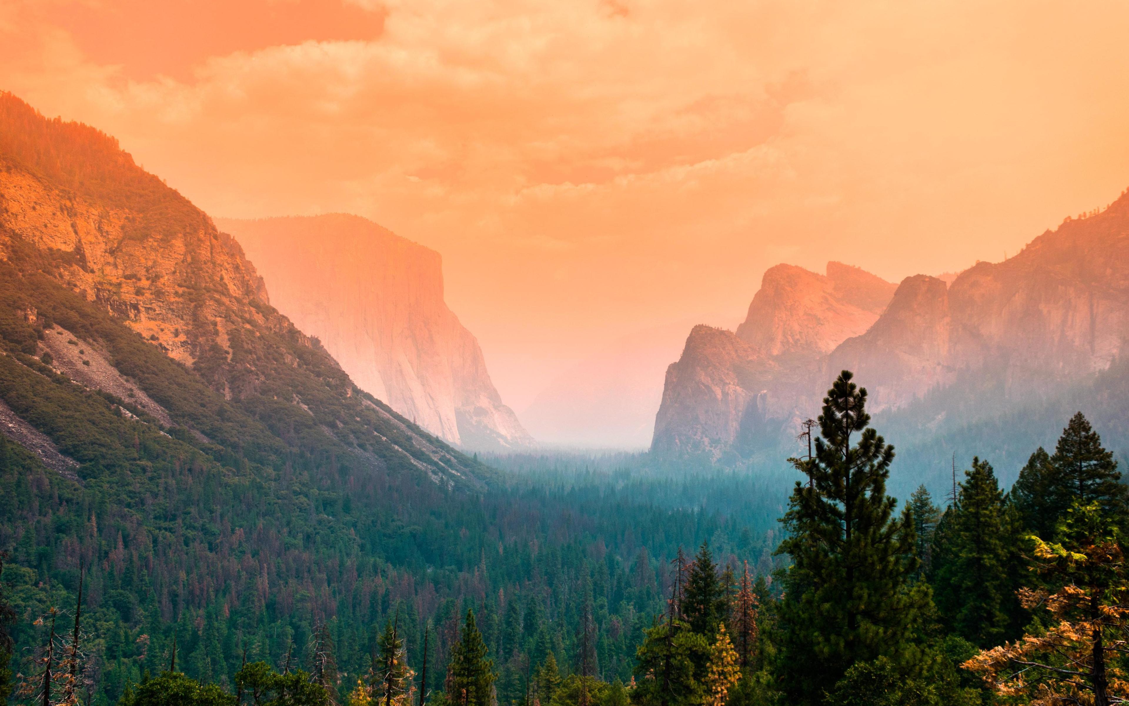 Download wallpaper 4k, Yosemite Valley, fog, autumn, american landmarks, Yosemite National Park, forest, California, USA, America for desktop with resolution 3840x2400. High Quality HD picture wallpaper