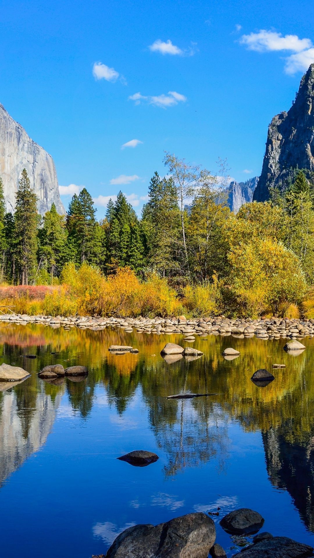 Yosemite National Park Lake Rocks Mountains Autumn Nature iPhone 8 Wallpaper Free Download