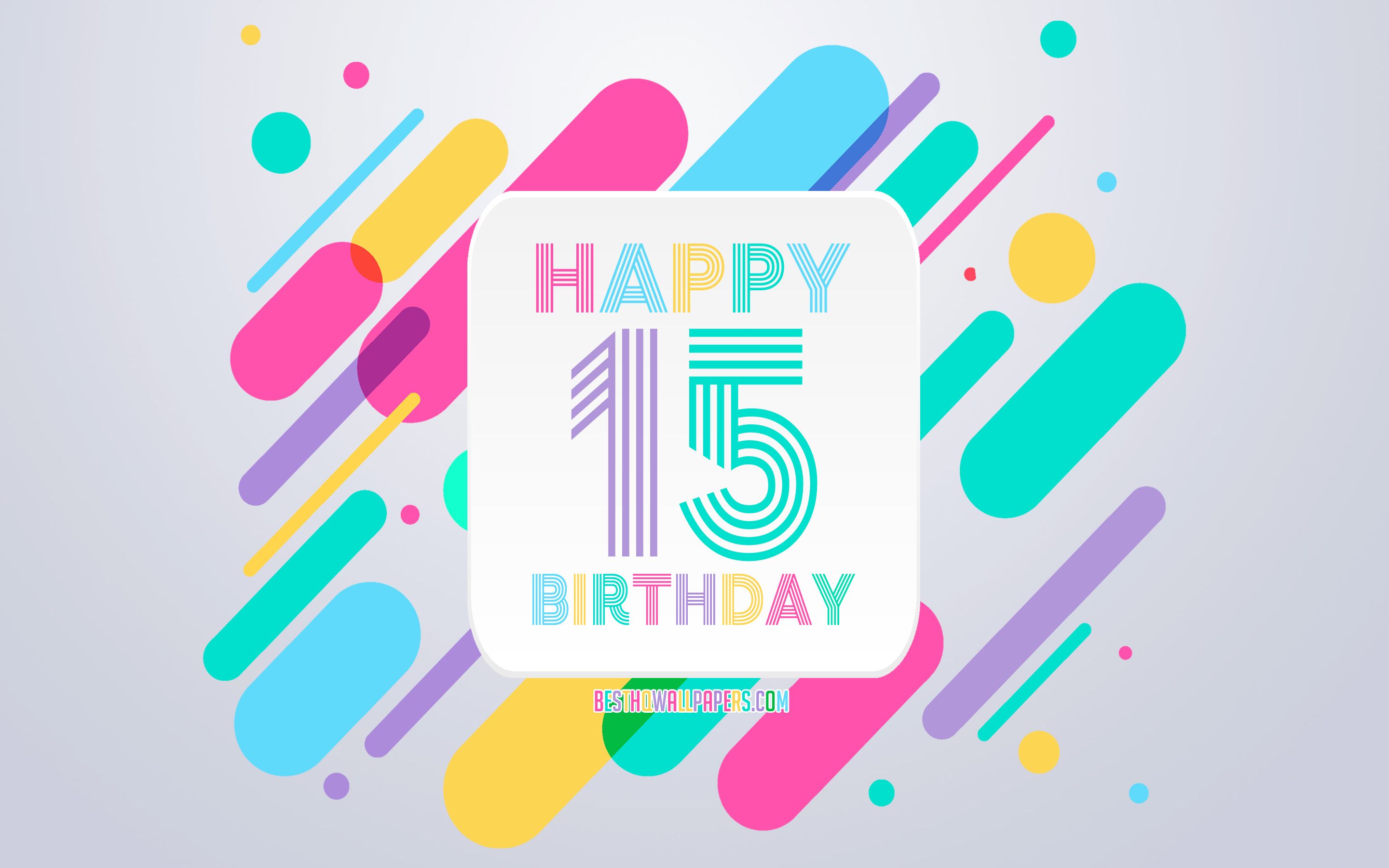 Download wallpaper Happy 15 Years Birthday, Abstract Birthday Background, Happy 15th Birthday, Colorful Abstraction, 15th Happy Birthday, Birthday lines background, 15 Years Birthday, 15 Years Birthday party for desktop with resolution 2880x1800