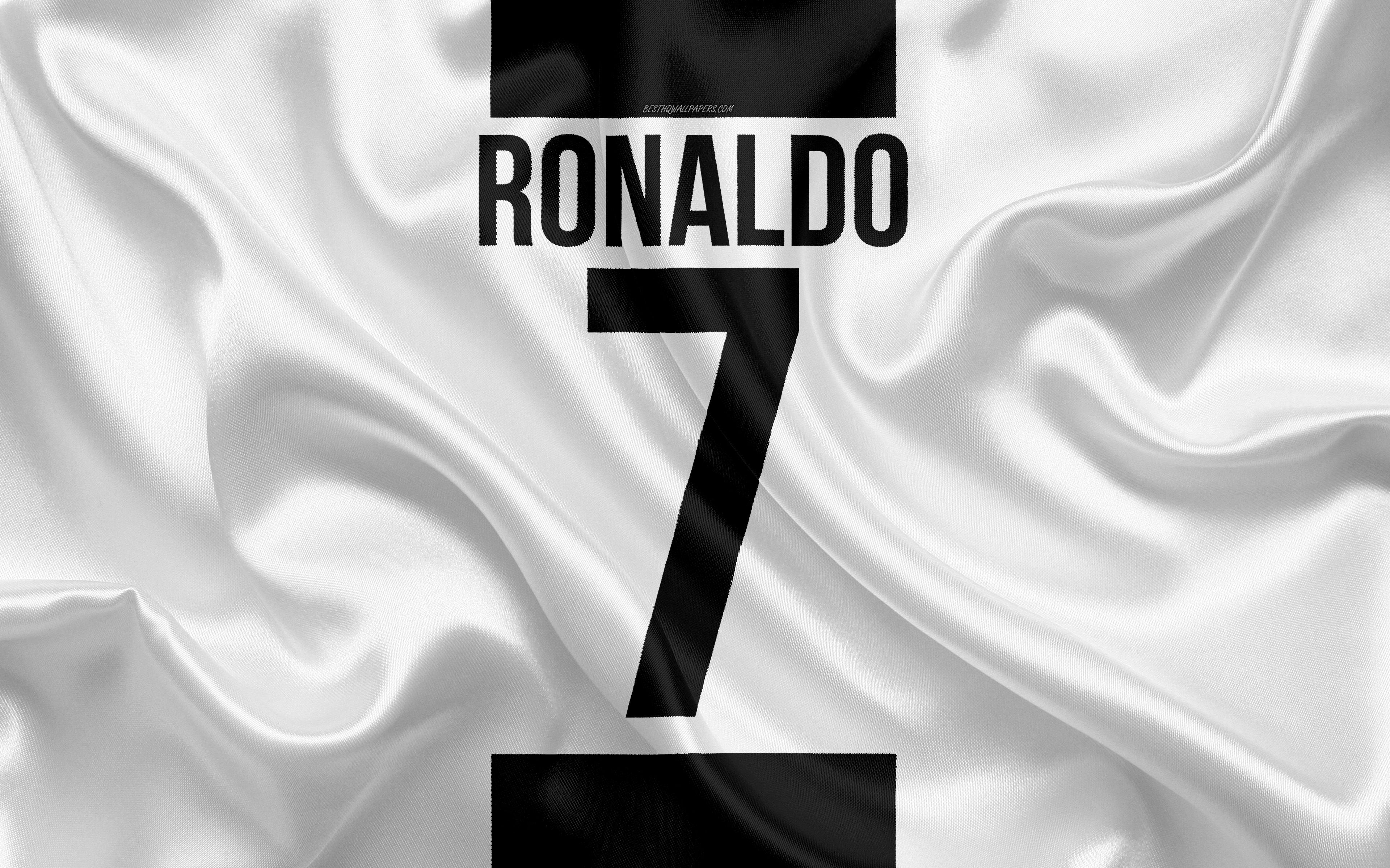 Download Wallpaper CR Juventus FC, Cristiano Ronaldo, T Shirt, 7th Number, Serie A, Juve, Turin, Italy, Football, Ronaldo, Silk Texture For Desktop With Resolution 3840x2400. High Quality HD Picture Wallpaper
