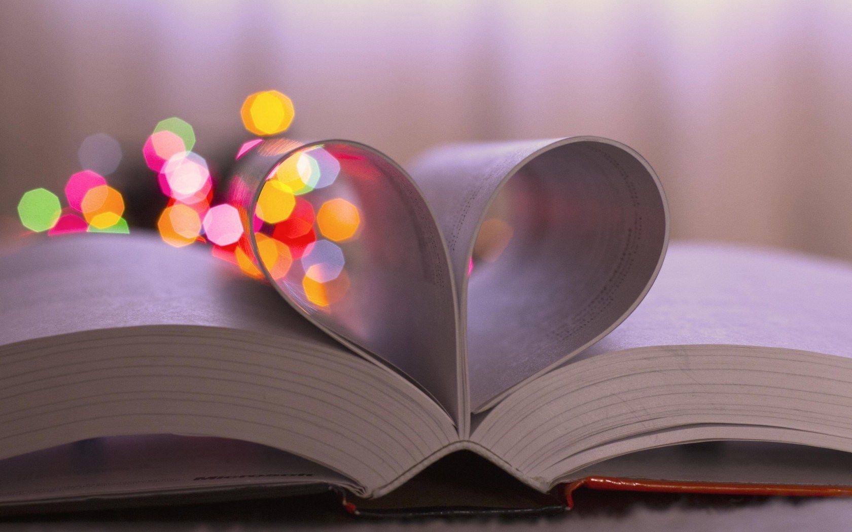 Heart Lights Wallpaper, Book Pages Heart Bokeh Lights
