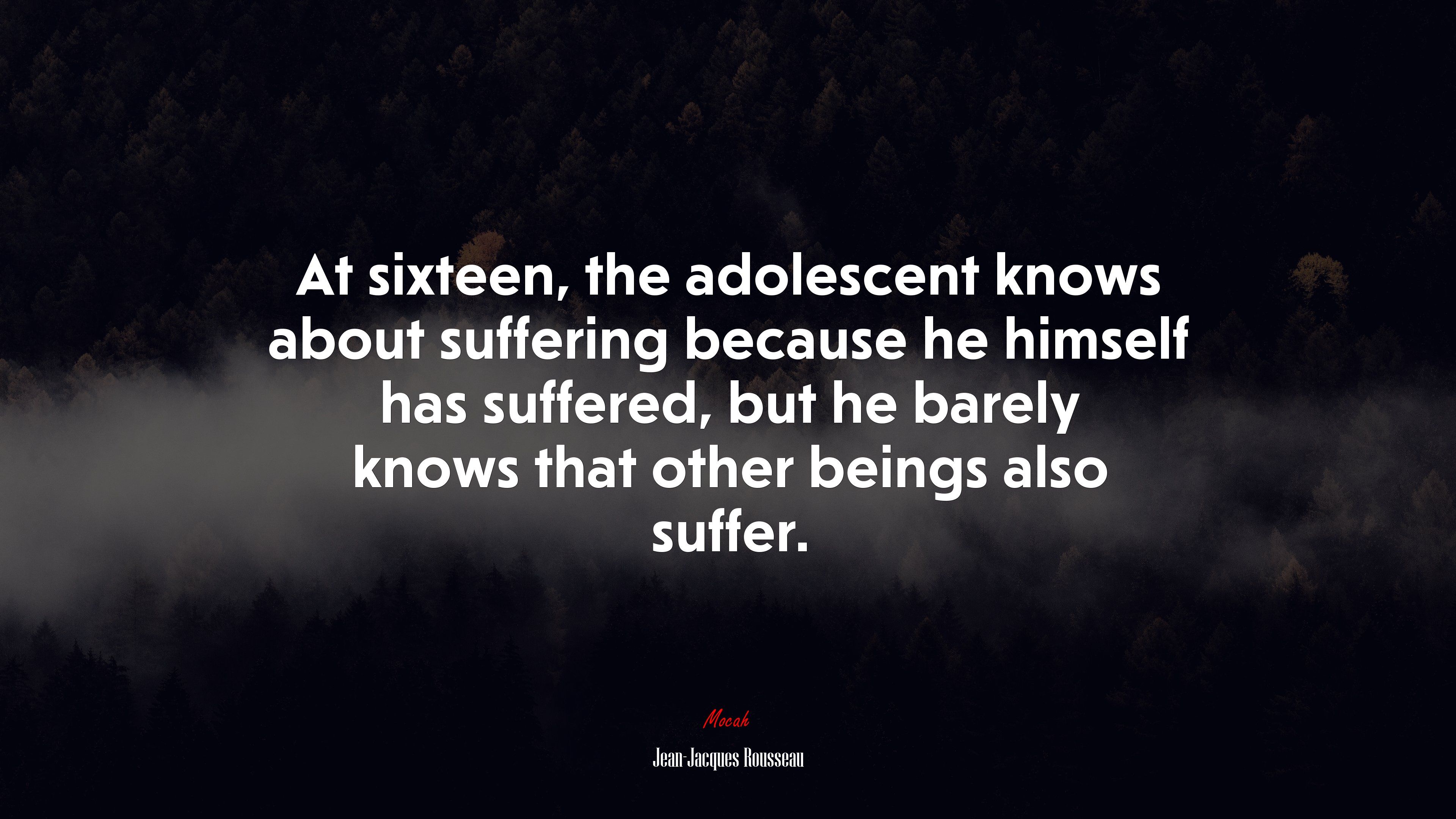 At Sixteen, The Adolescent Knows About Suffering Because He Himself Has Suffered, But He Barely Knows That Other Beings Also Suffer. Jean Jacques Rousseau Quote, 4k Wallpaper. Mocah.org HD Desktop