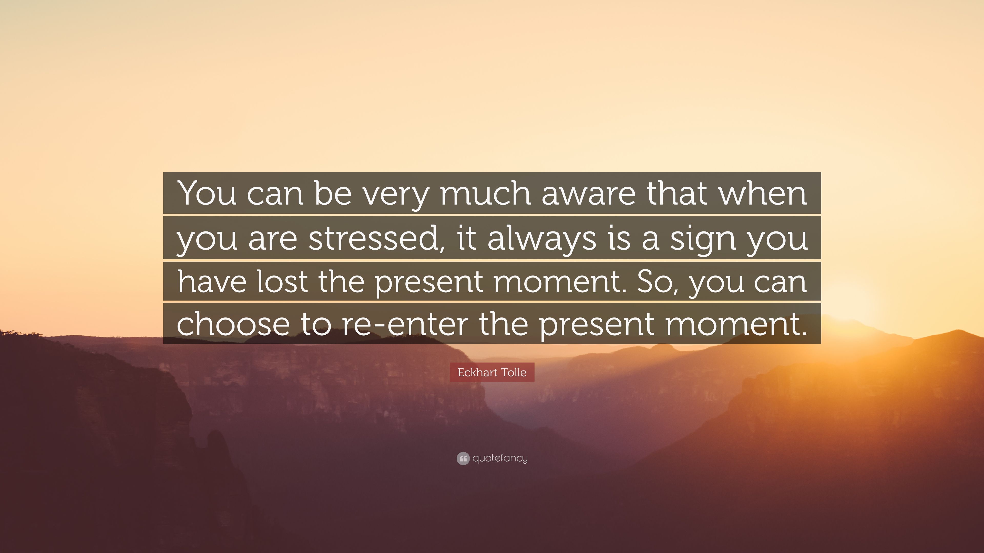 Eckhart Tolle Quote: “You can be very much aware that when you are stressed, it always is a sign you have lost the present moment. So, you can.” (12 wallpaper)