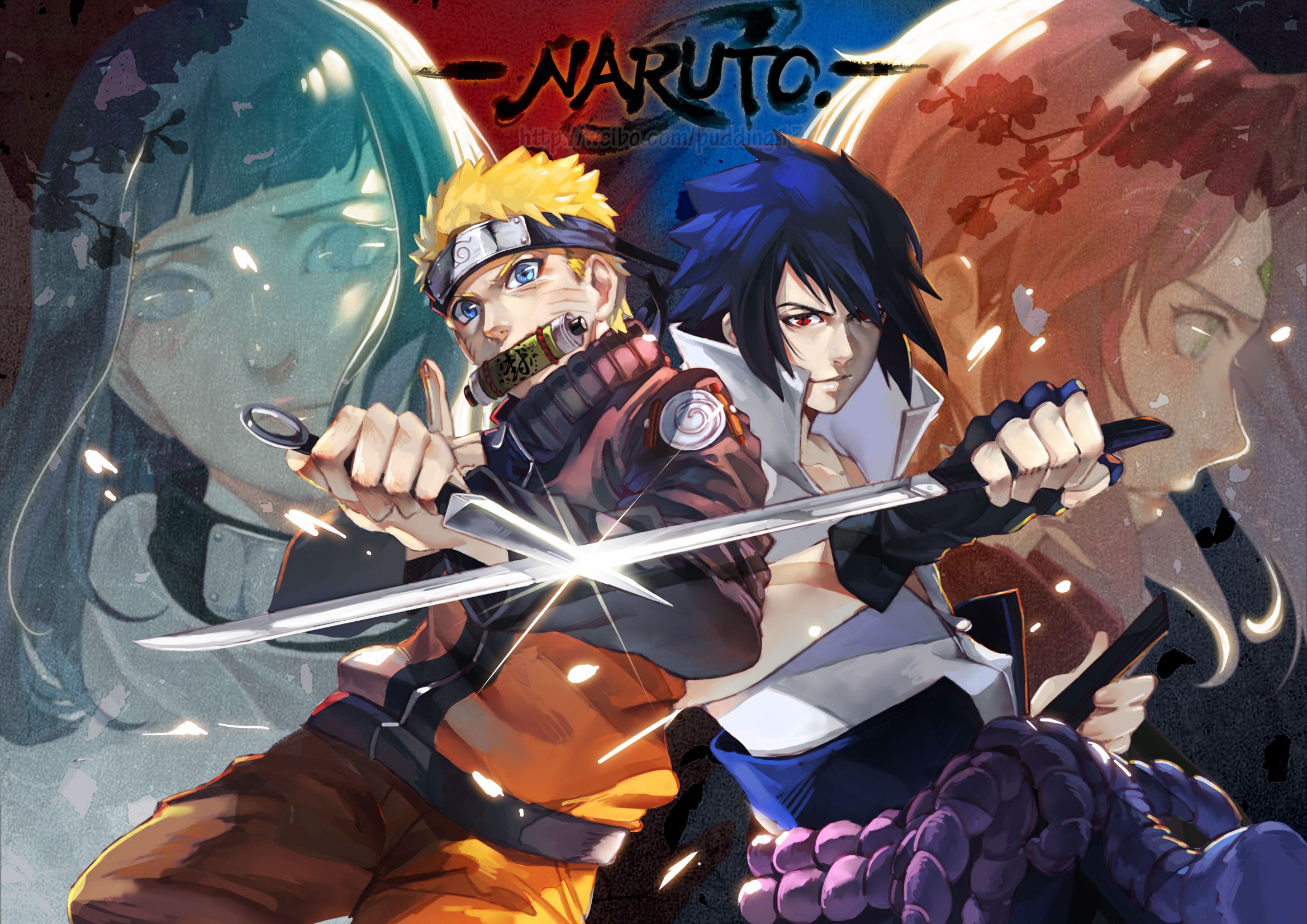 Download wallpaper from anime Naruto with tags: Windows Vista, Naruto Uzumaki, Sakura Haruno, Sasuke Uchiha, Hinata Hyūga