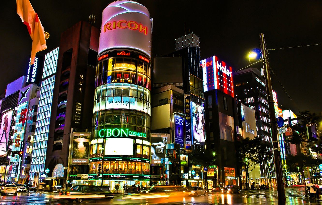 Wallpaper road, night, the city, lights, street, building, excerpt, Japan, Tokyo, crossroads, Tokyo, Japan, stores image for desktop, section город