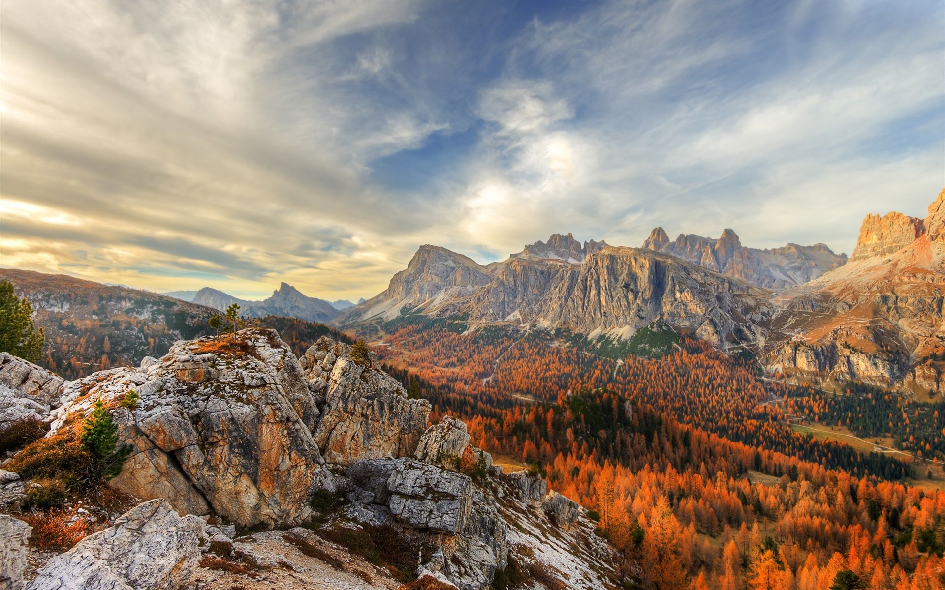 Wallpaper Cinque Torri, Dolomites, Italy, beautiful autumn landscape, mountains, trees 1920x1200 HD Picture, Image