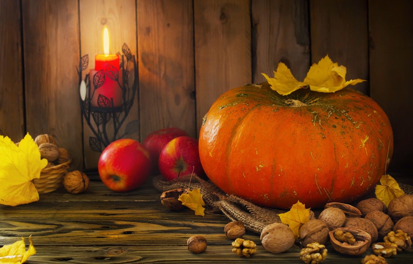 Wallpaper autumn, harvest, pumpkin, autumn, leaves, nuts, still life, fruits, pumpkin, harvest, distal image for desktop, section еда