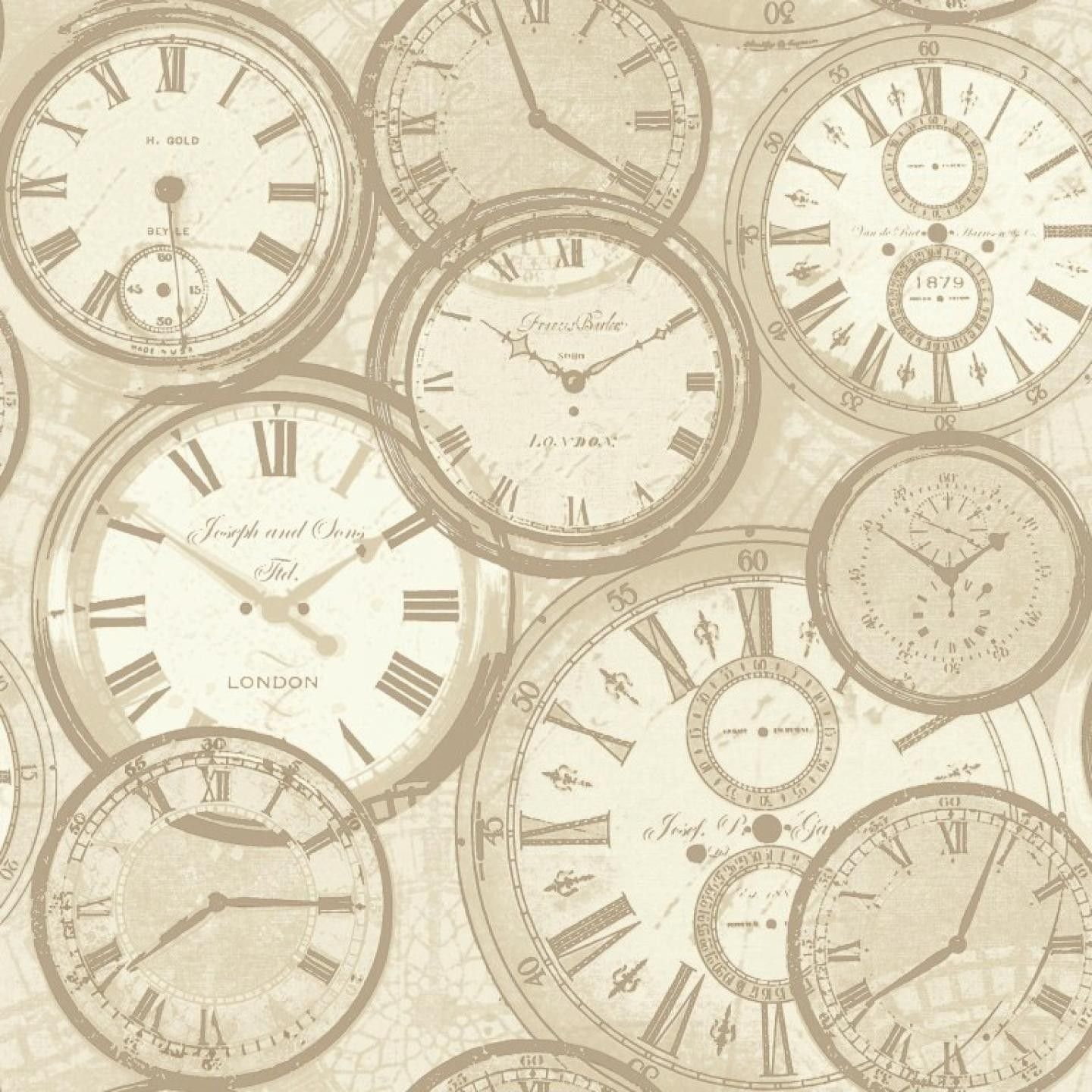 Quirky Clocks Neutral Vinyl Wallpaper