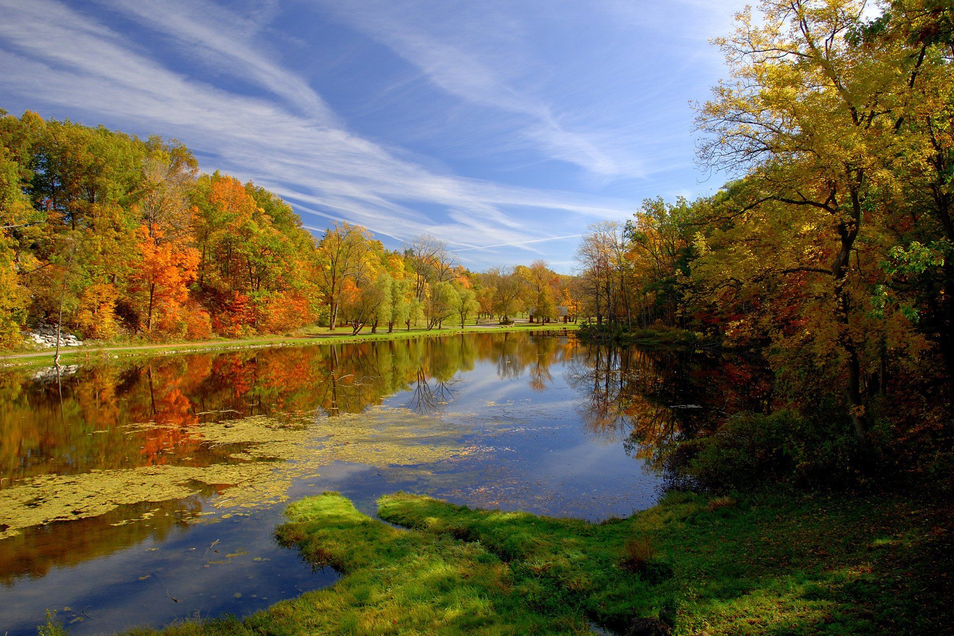 Autumn Park Pond Hd Wallpaper