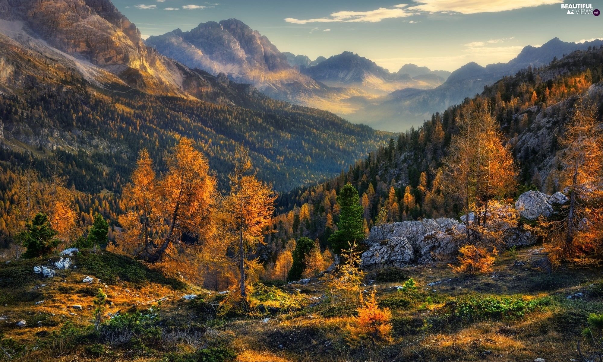 autumn, Alps, Stones, Dolomites, Italy, Mountains, Spruces views wallpaper: 2000x1200