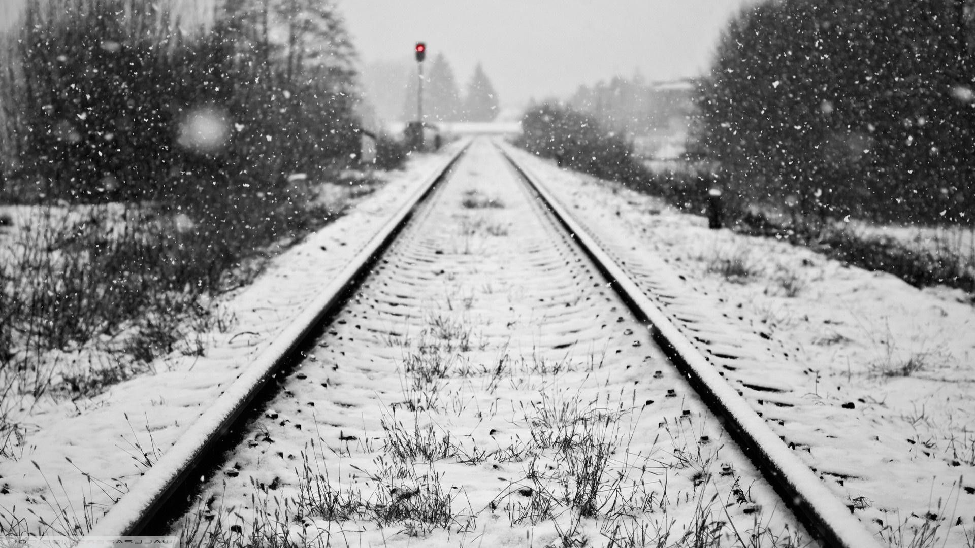 #railroad track, #snow, #winter, #snowing, #railway, #overcast wallpaper