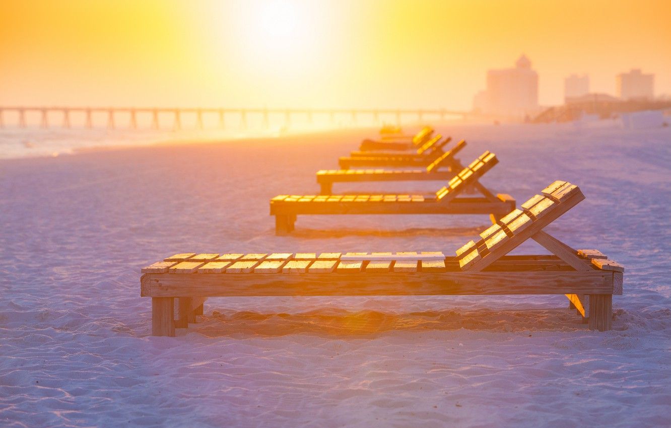 Wallpaper beach, summer, sun loungers, sunlight, Florida, Pensacola Beach image for desktop, section разное