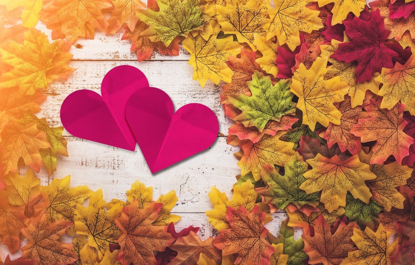 Wallpaper autumn, leaves, love, heart, red, love, heart, wood, autumn, leaves, romantic, autumn, maple image for desktop, section настроения