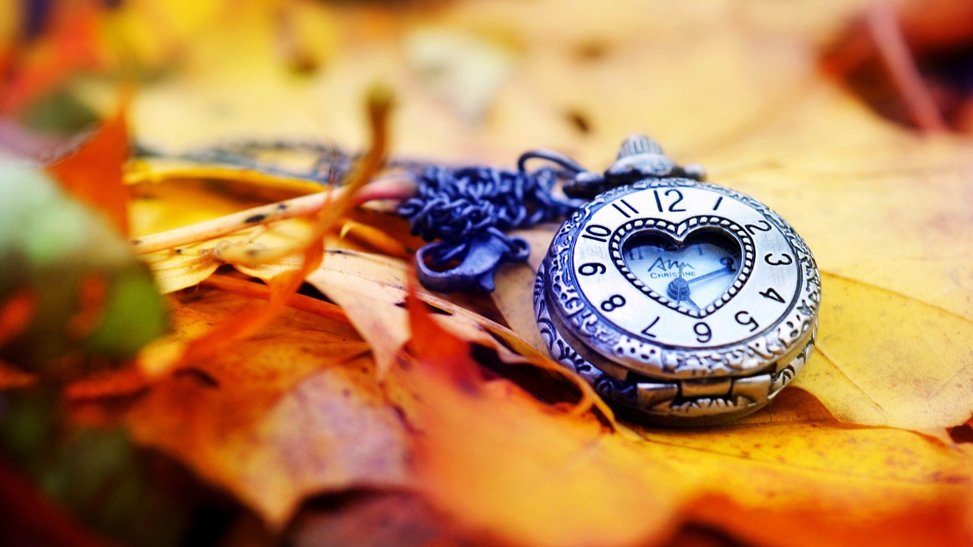 Wallpaper Clock, watch, leaves, autumn, love heart 1920x1200 HD Picture, Image