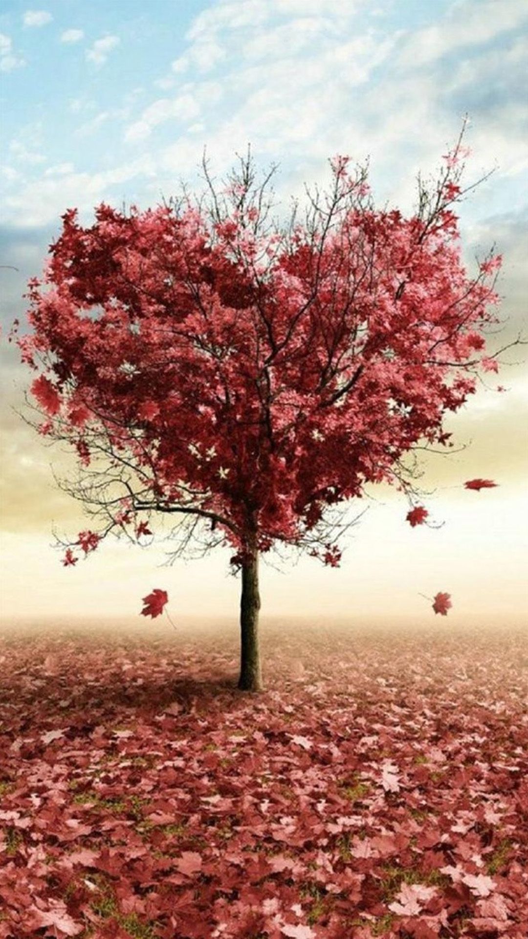 Nature Red Love Fall Tree iPhone 8 Wallpaper Free Download