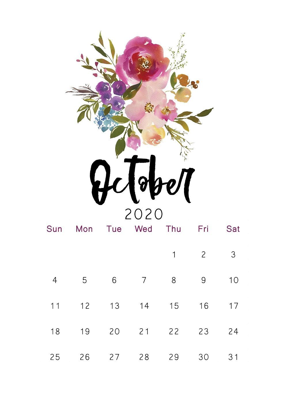 Printable Calendar Floral, Watercolor Calendar, Letter Size, A4 Size, 12 Month Calendar, Monthly Calendar. Print calendar, Calendar wallpaper, Printable calendar
