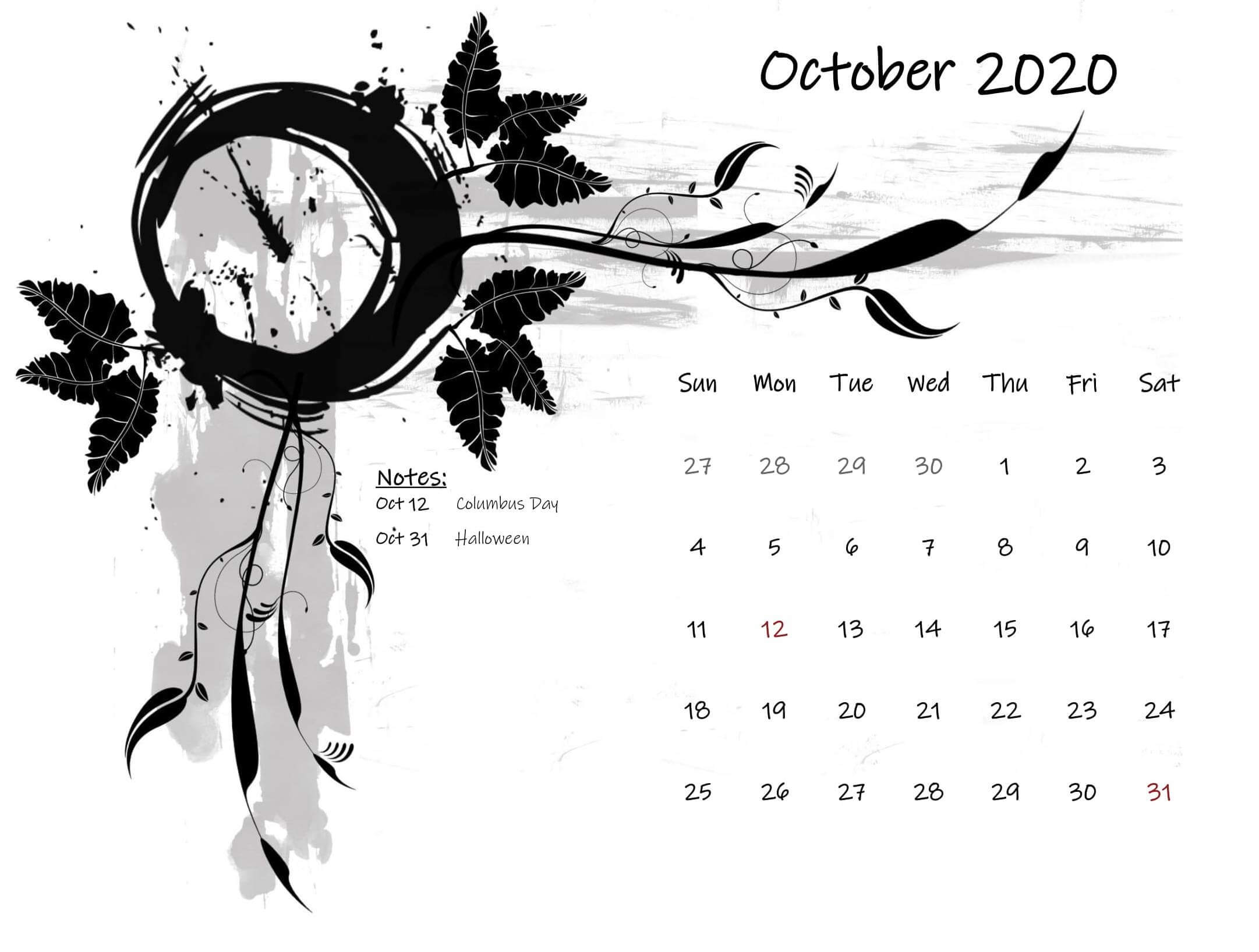 Cute October 2020 Calendar Wallpaper Designs. Free Printable Calendar Shop