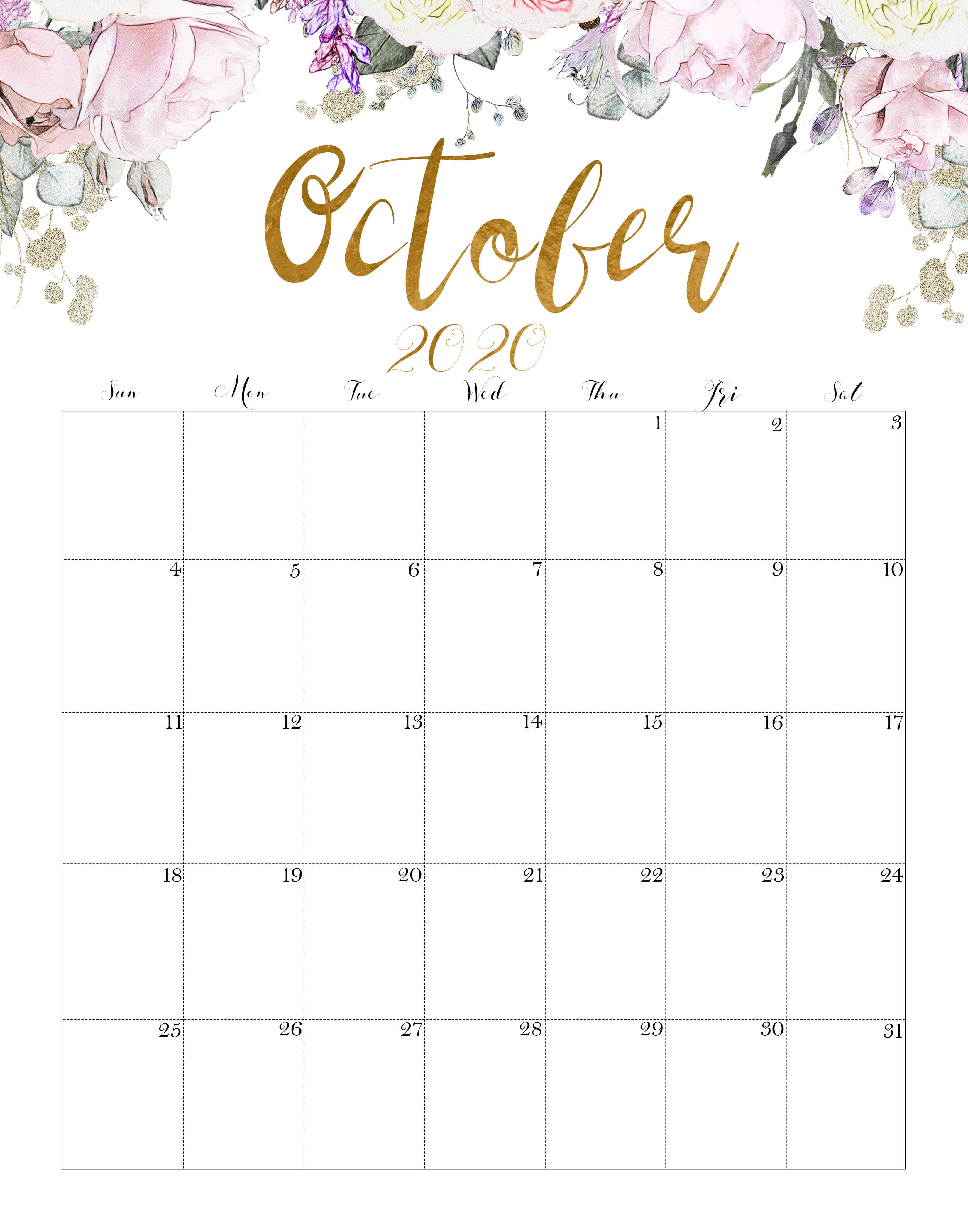Floral October 2020 Calendar Printable Management Tools Floral October 2020 Calendar Printable