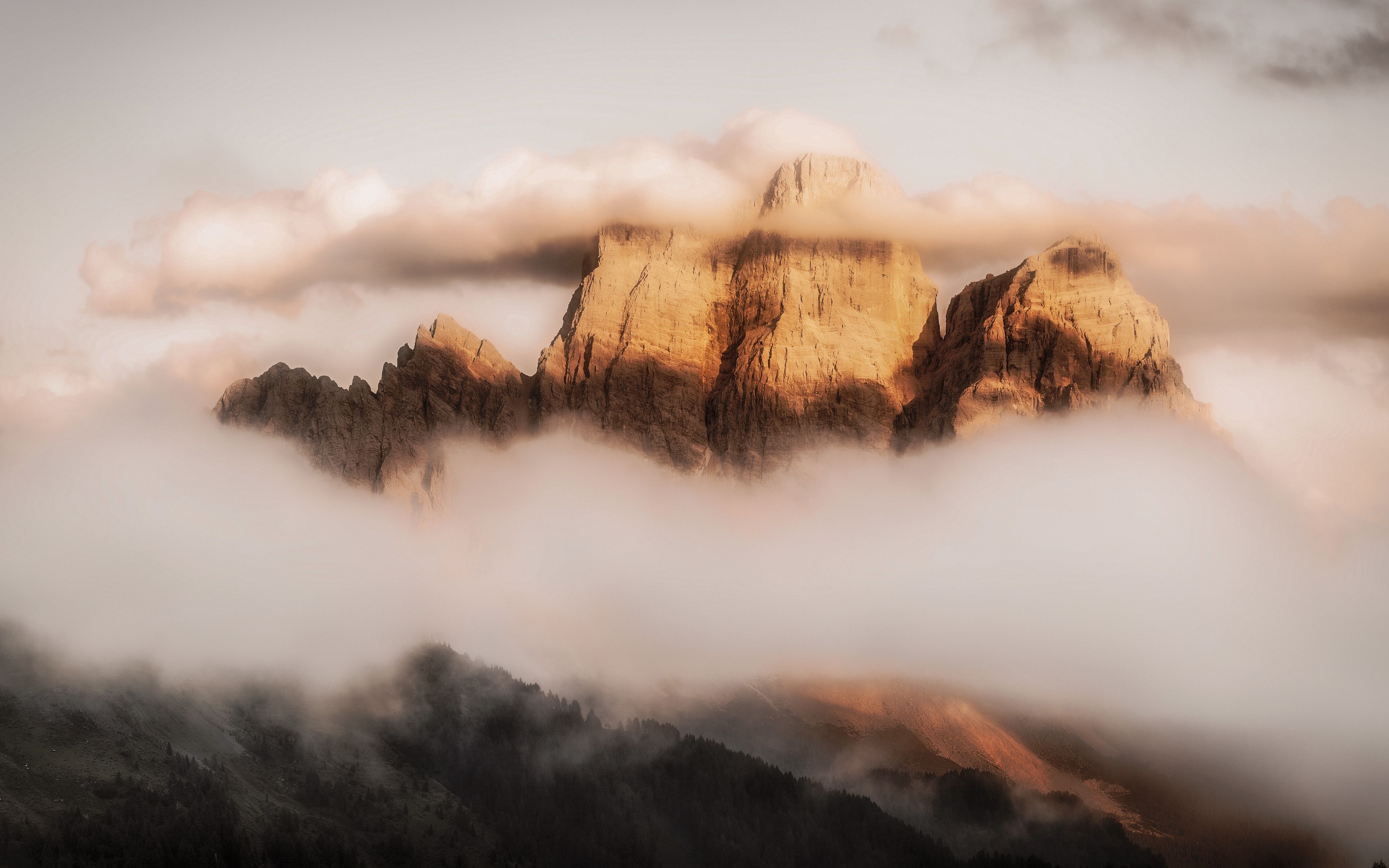 Download wallpaper 3840x2400 mountains, fog, clouds, monte pelmo, dolomites, italy 4k ultra HD 16:10 HD background