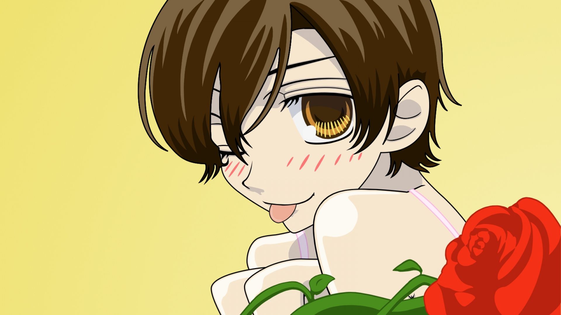 Download Wallpaper 1920x1080 ouran high school host club, fujioka haruhi, girl, rose, tongue, tear Full HD 1080p HD Background