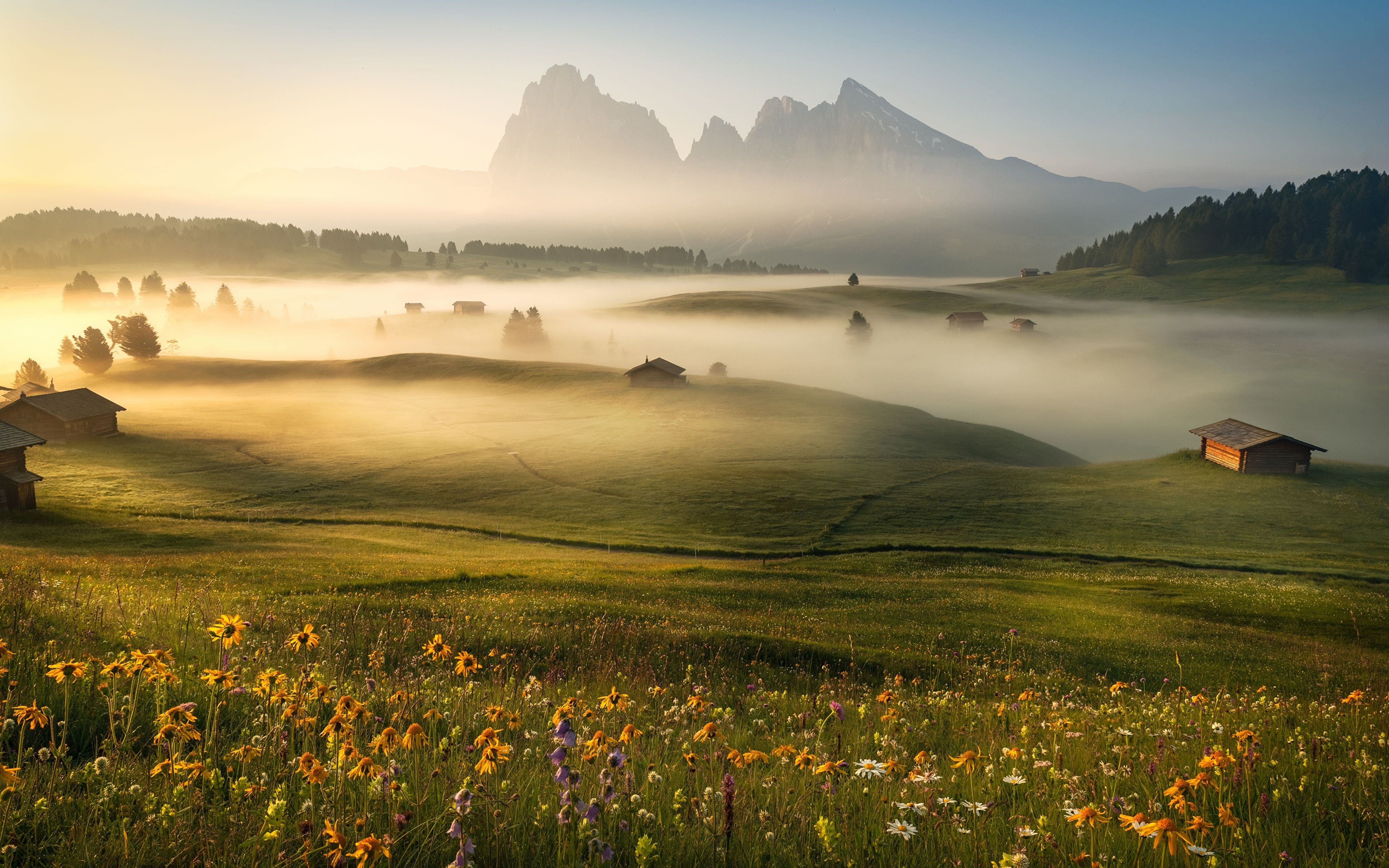 Picture Alps Italy Dolomites Fog Nature Mountains Morning 3840x2400