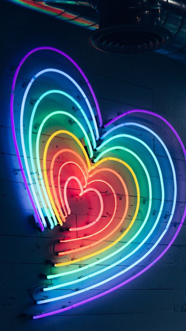 Colorful Neon Love Hearts, Night 750x1334 IPhone 8 7 6 6S Wallpaper, Background, Picture, Image