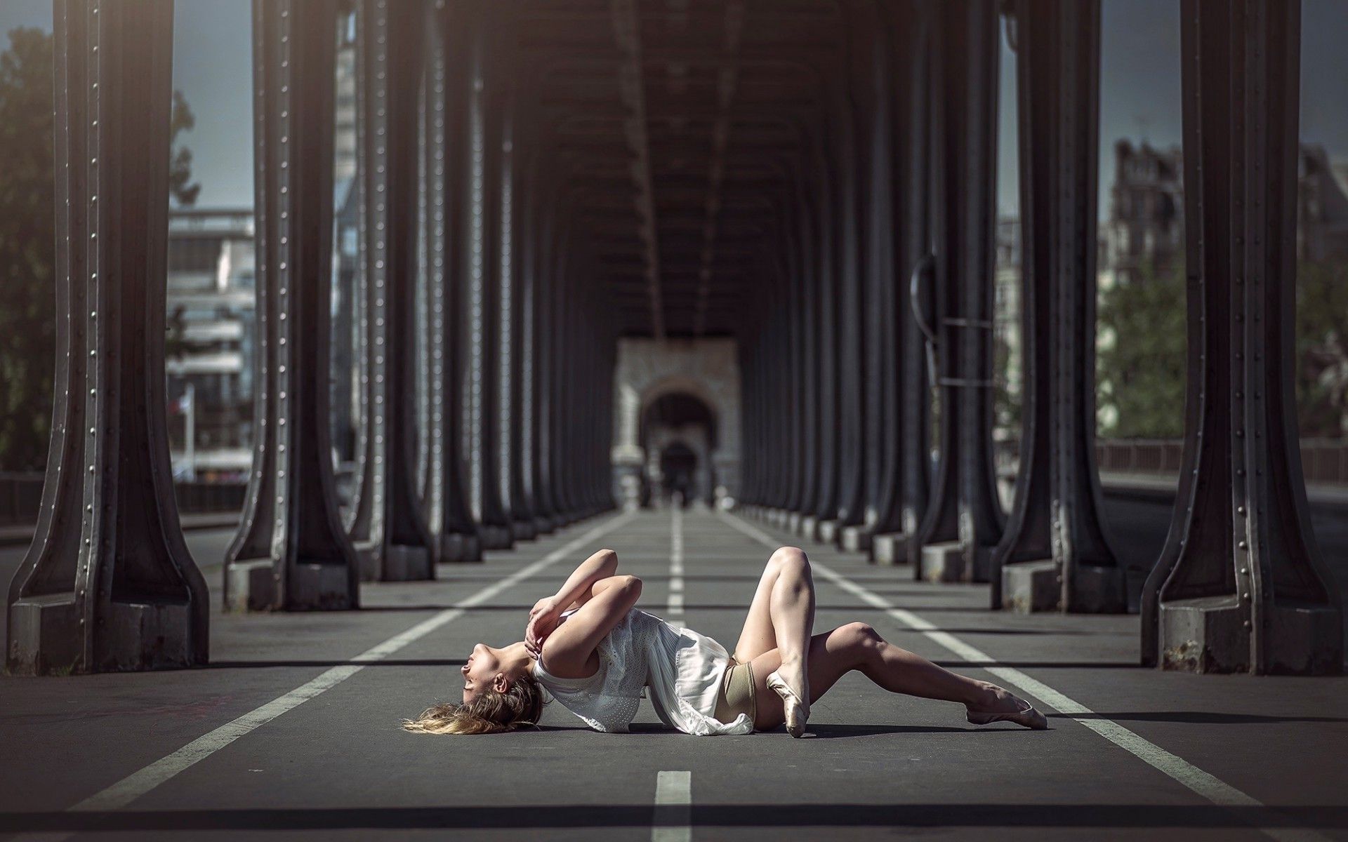 women, Lying Down, Bridge, Road, Blonde Wallpaper HD / Desktop and Mobile Background