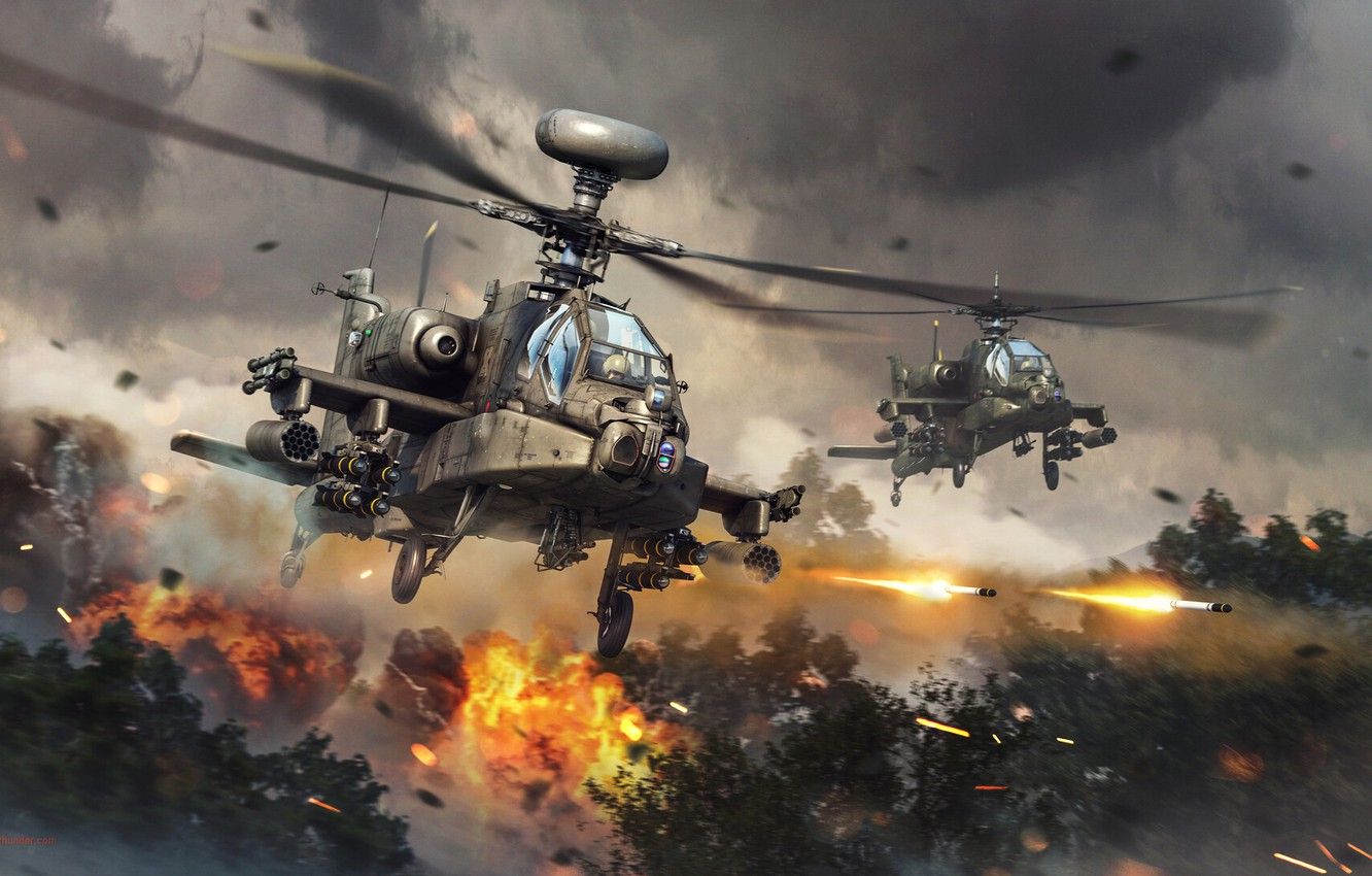Wallpaper fire, sparks, helicopters, War Thunder, Attack Helicopter image for desktop, section игры