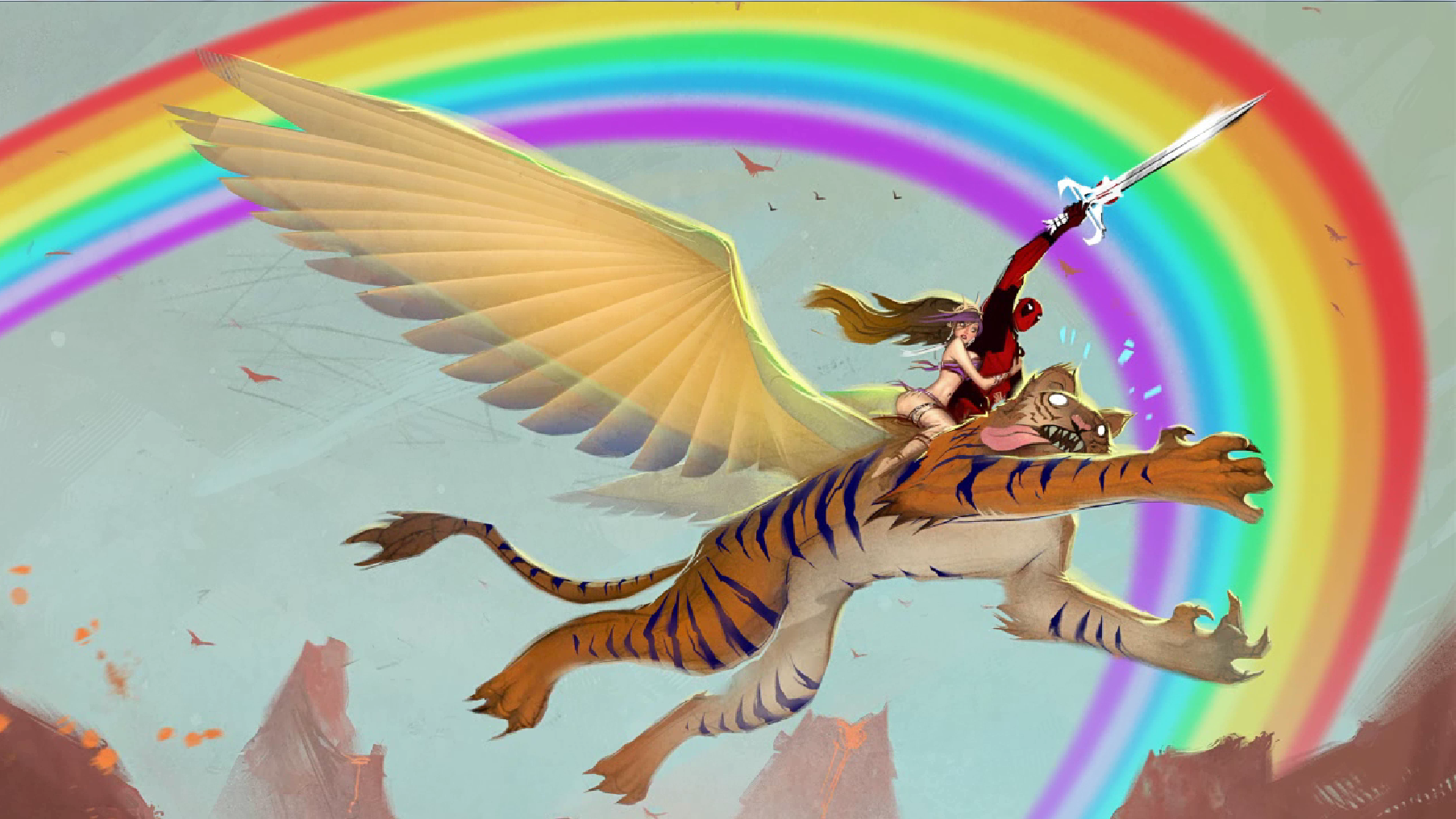 Deadpool tiger rainbow girl Wallpaper