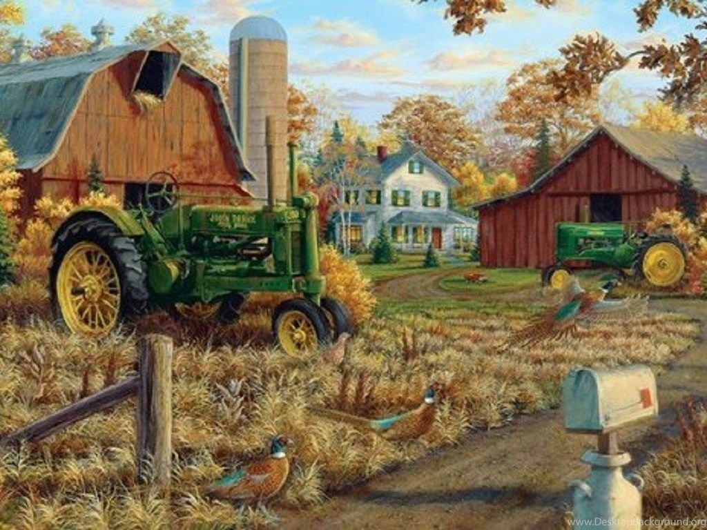Farms: Rustic Farm Autumn Barns Tractors Farmhouse John Deere. Desktop Background