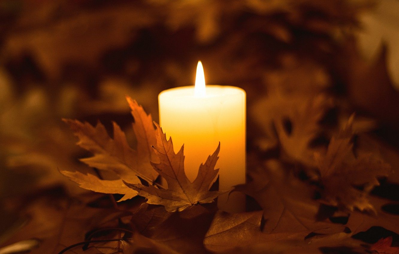 Wallpaper autumn, leaves, fire, candle image for desktop, section разное