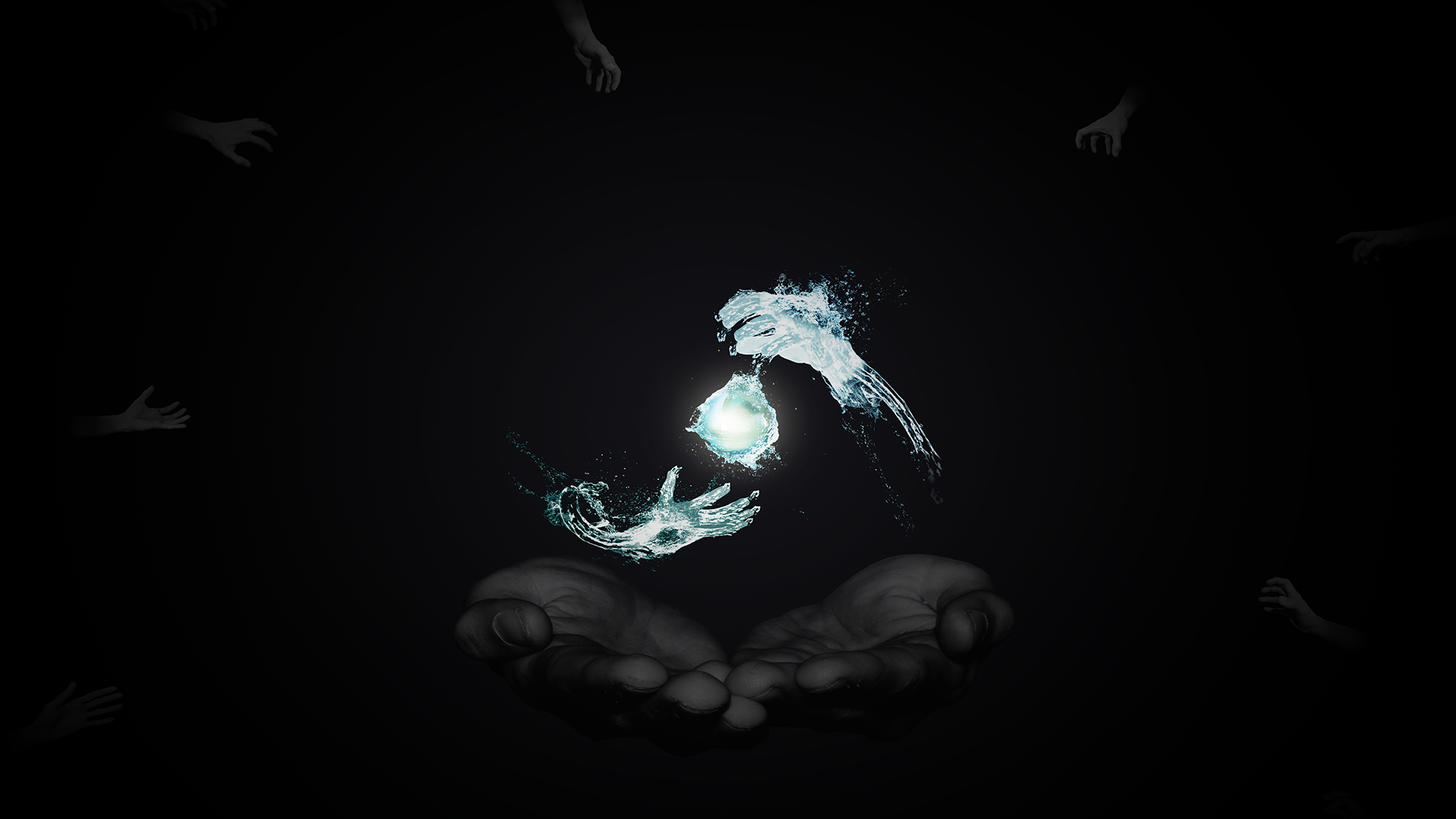 Hands Abstract Black liquid water drops creative fantasy psychedelic wallpaperx1080