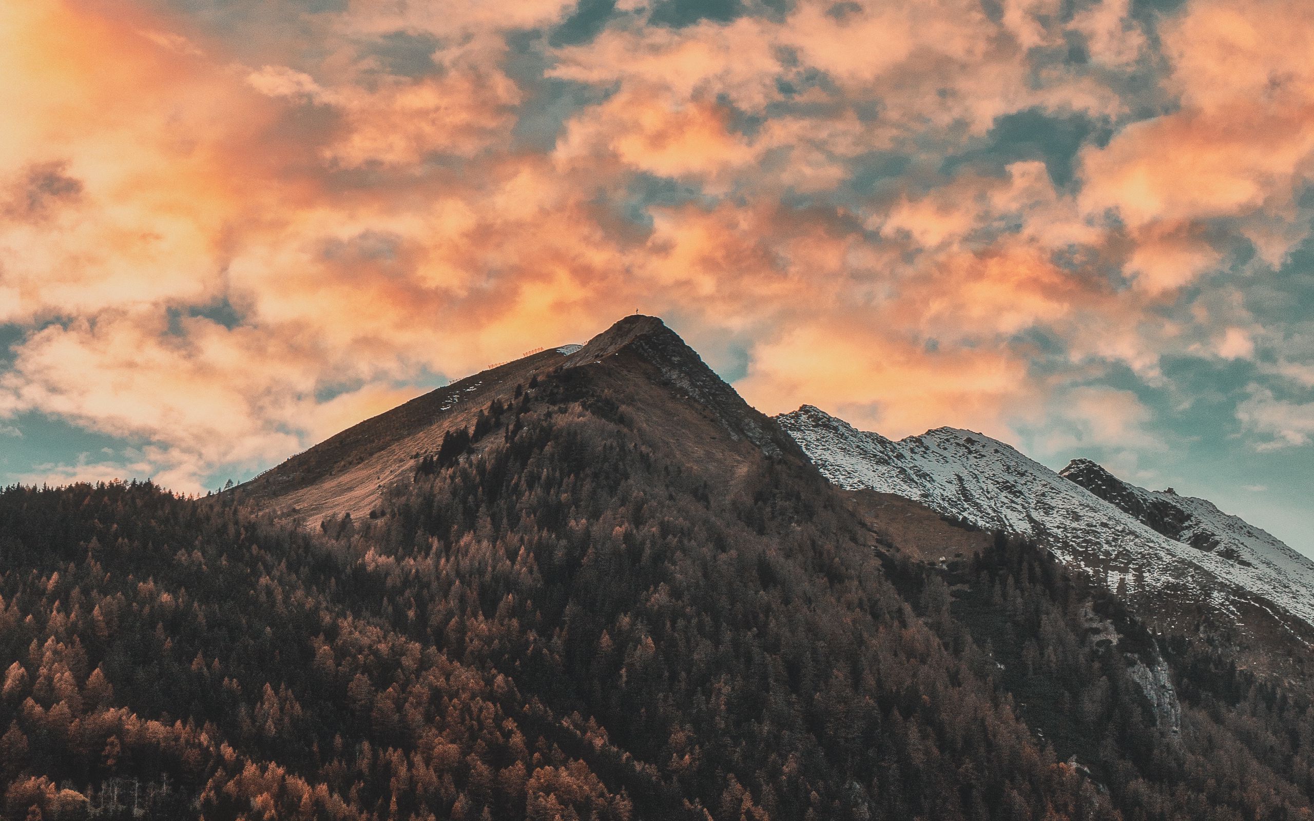 Download wallpaper 2560x1600 mountains, trees, clouds, sky, autumn, zillertal alps, italy widescreen 16:10 HD background