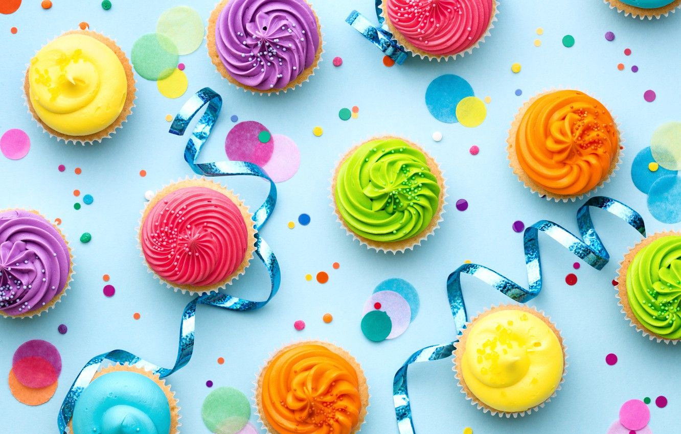 Wallpaper candles, colorful, rainbow, cake, cream, Happy Birthday, colours, cupcake, celebration, cupcakes, cream, decoration, candle, Birthday image for desktop, section праздники