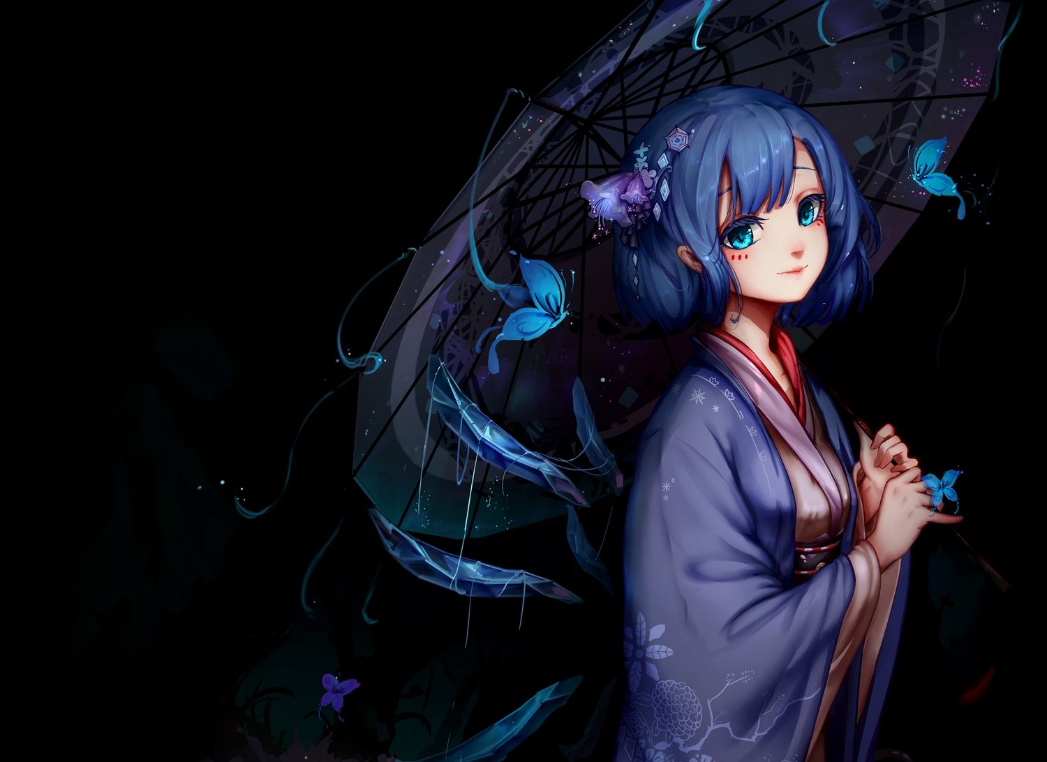 anime demon girl blue hair