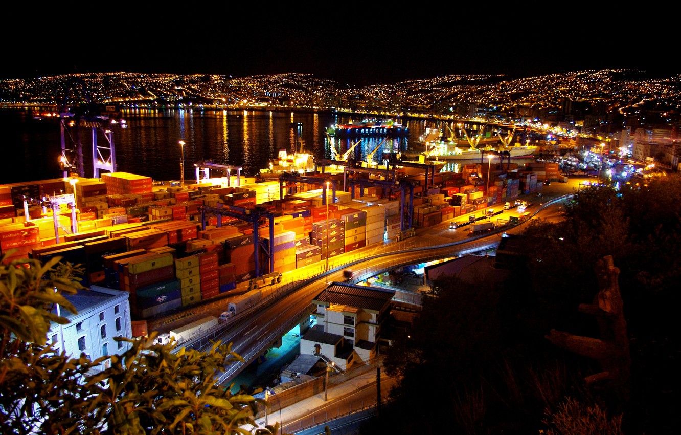 Wallpaper night, port, night, Chile, port, Chile, noche, port, Valparaiso, Valparaiso, Valparaiso image for desktop, section город