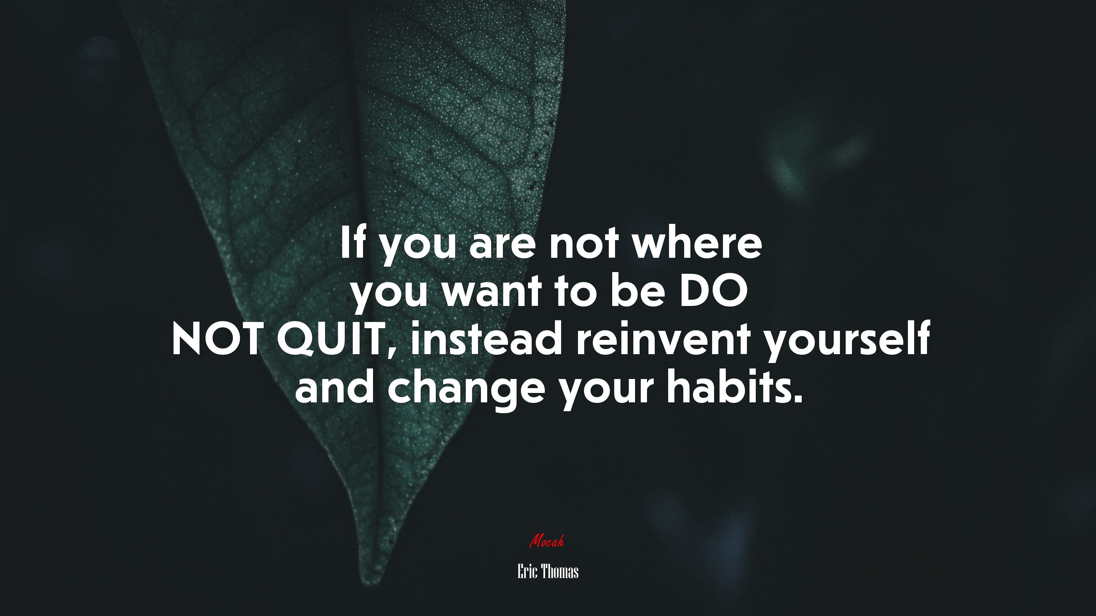 If you are not where you want to be DO NOT QUIT, instead reinvent yourself and change your habits. Eric Thomas quote, 4k wallpaper. Mocah.org HD Desktop Wallpaper