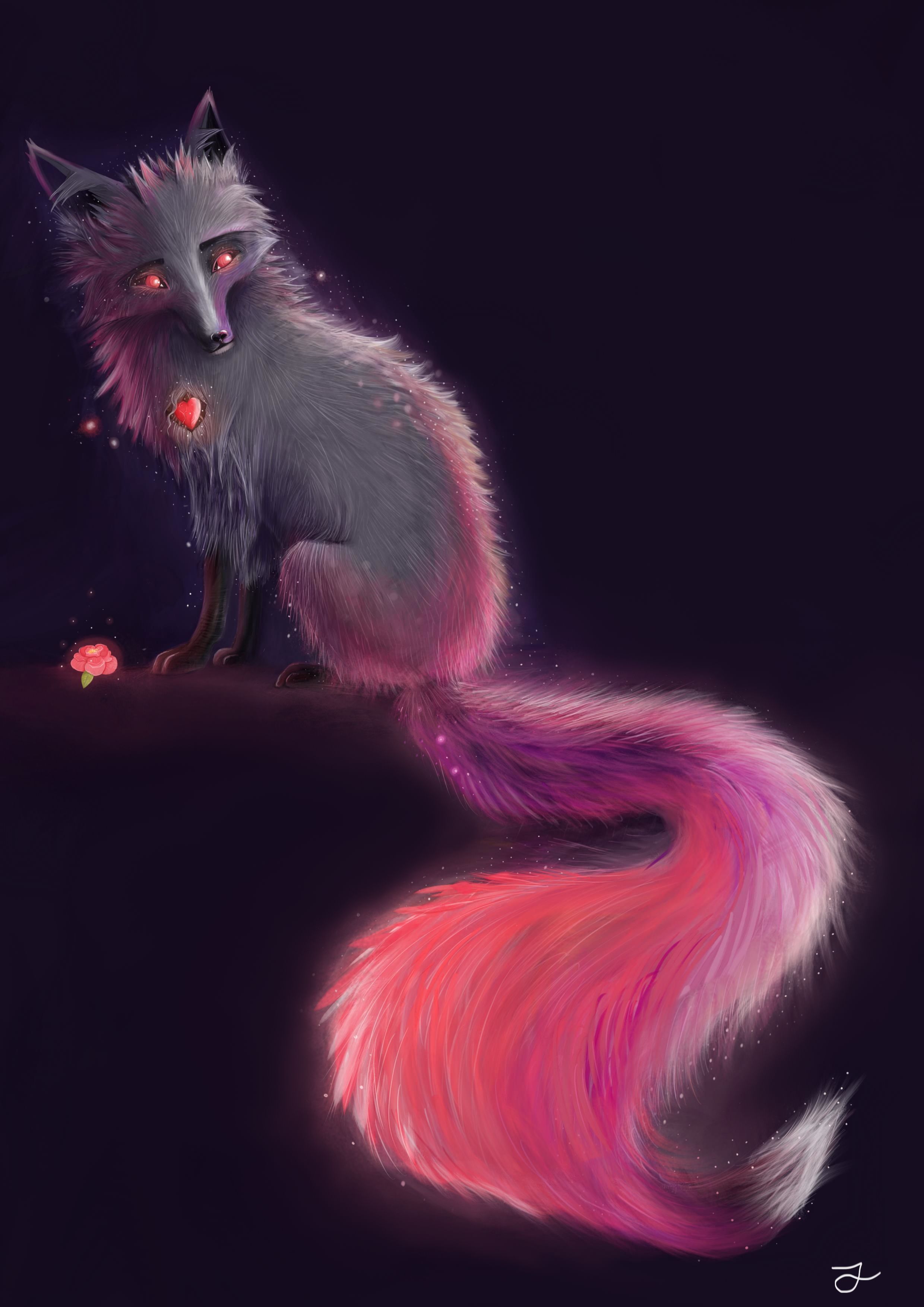 Neon fox. Art by Iva Trstenjak. Arte de zorro, Dibujos bonitos de animales, Ilustración animal