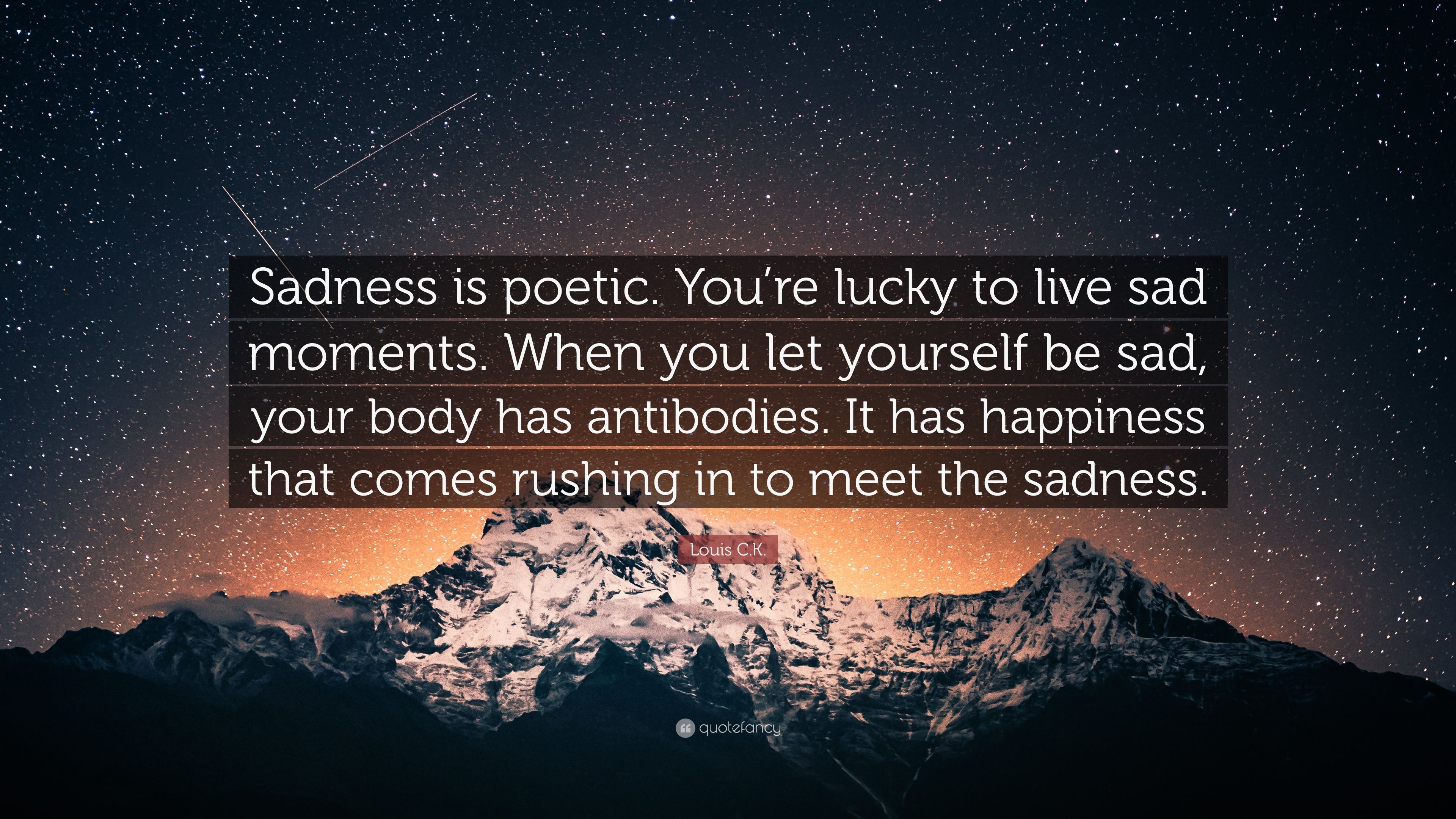 Louis C.K. Quote: “Sadness is poetic. You're lucky to live sad moments. When you let yourself be sad, your body has antibodies. It has happ.” (12 wallpaper)