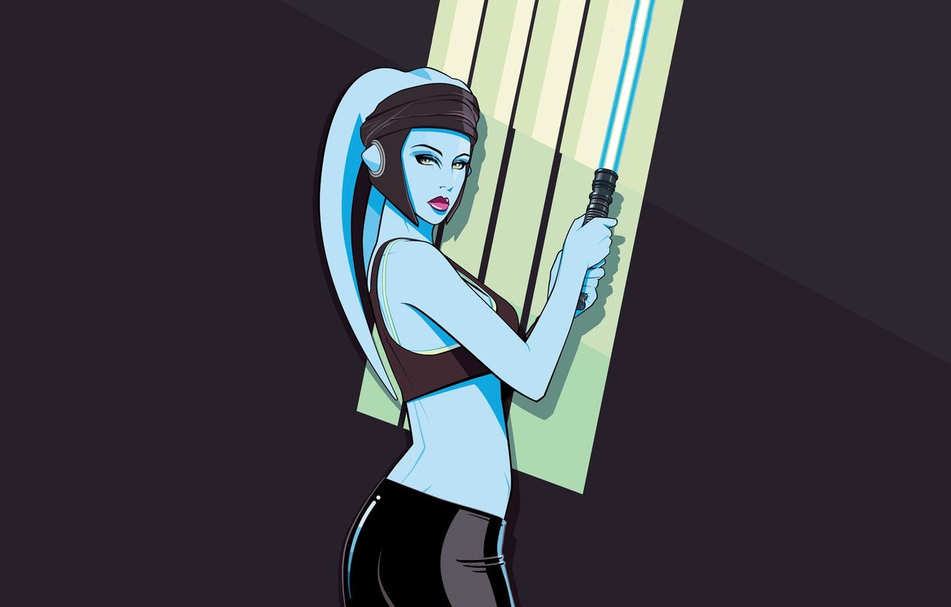 Wallpaper Minimalism, Figure, Star Wars, Sword, Art, Lightsaber, Jedi, Aayla Secura, Craig Drake, by Craig Drake, Aayla SECURA, The General image for desktop, section минимализм