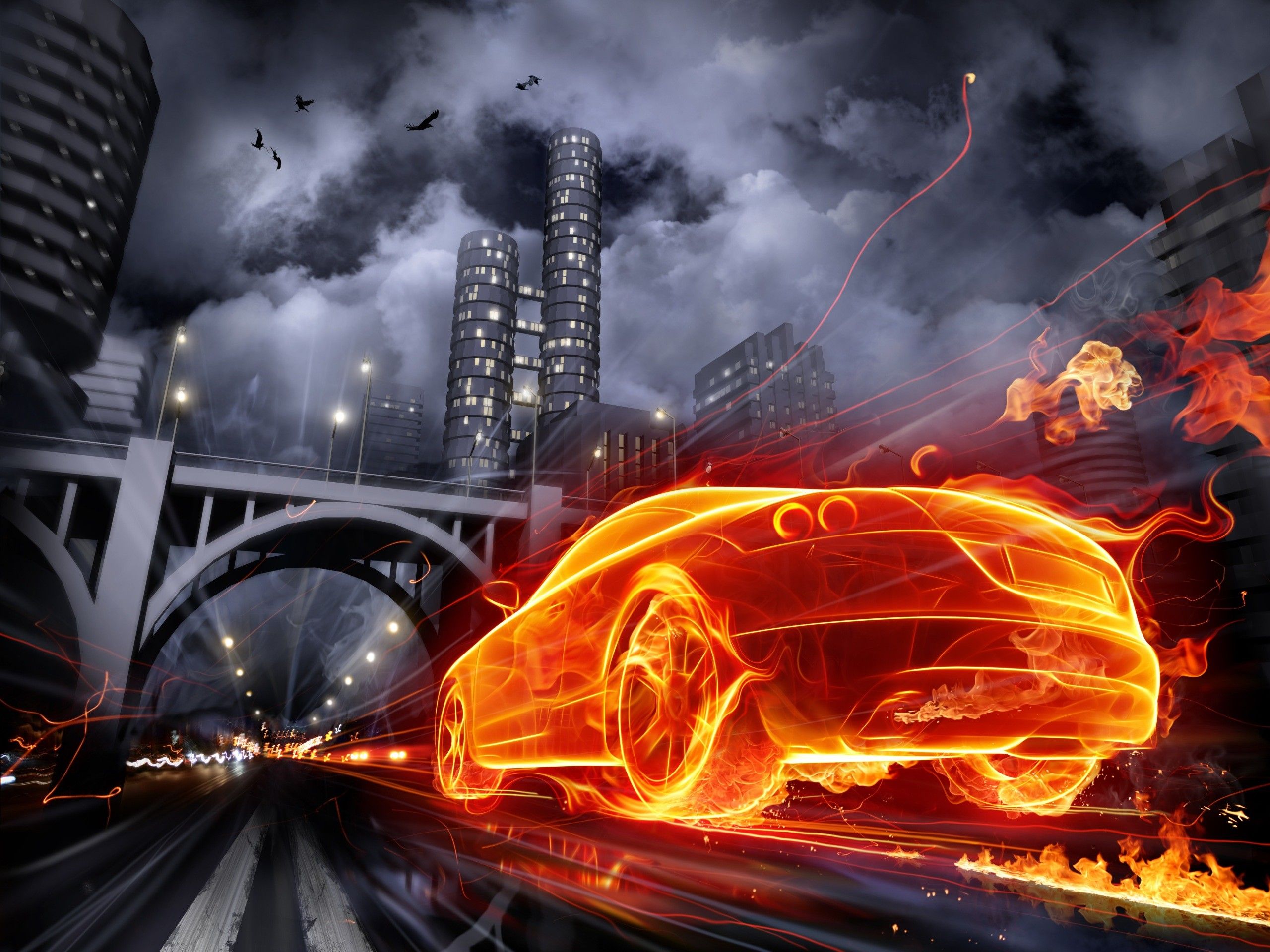 cars, fire, future wallpaper