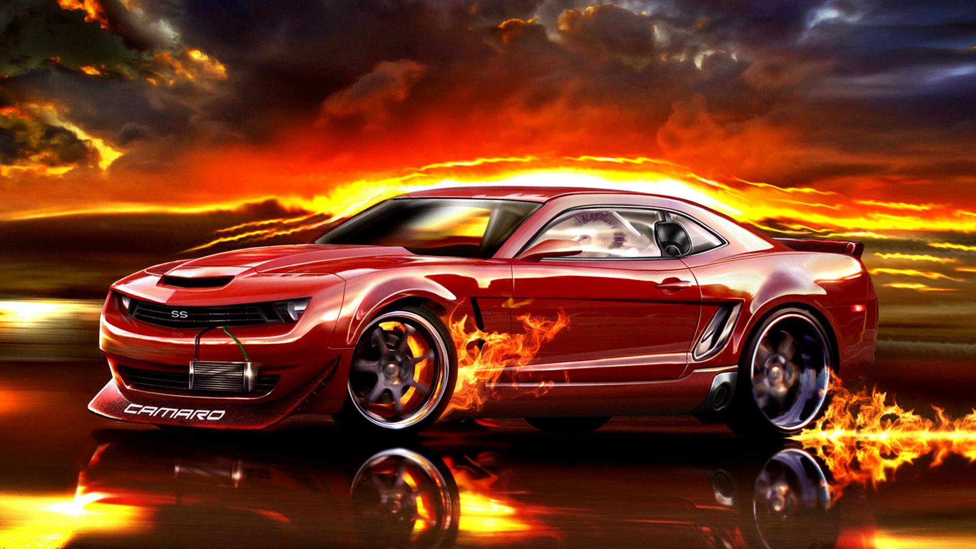 Red Chevrolet Camaro Fire Wallpaper HD / Desktop and Mobile Background