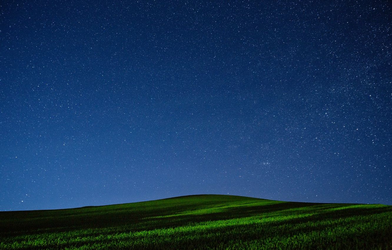 Wallpaper field, the sky, grass, stars, night, hill image for desktop, section природа