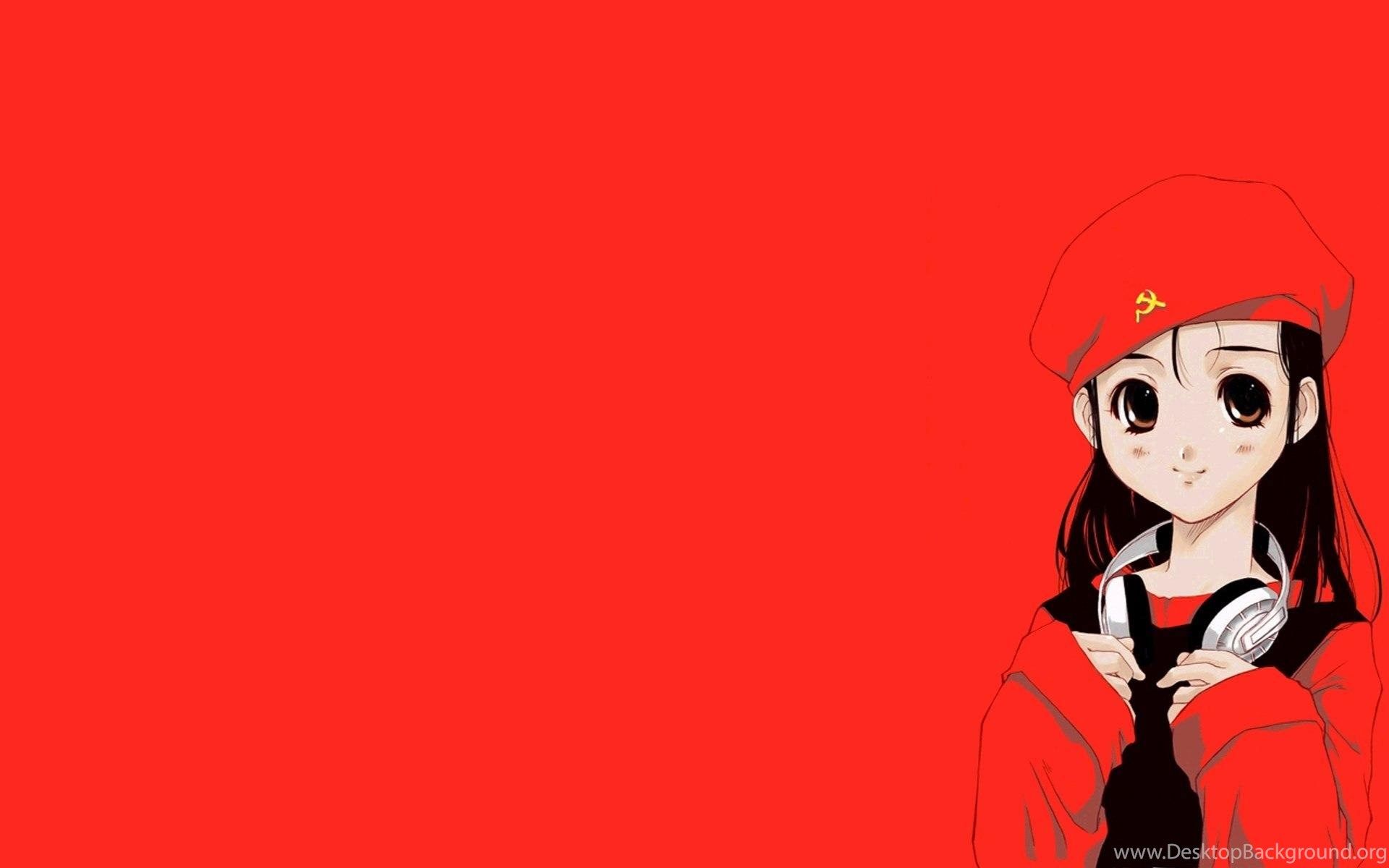 Cccp Ussr Anime Girl Headphones Red Flag Widescreen HD Wallpaper. Desktop Background