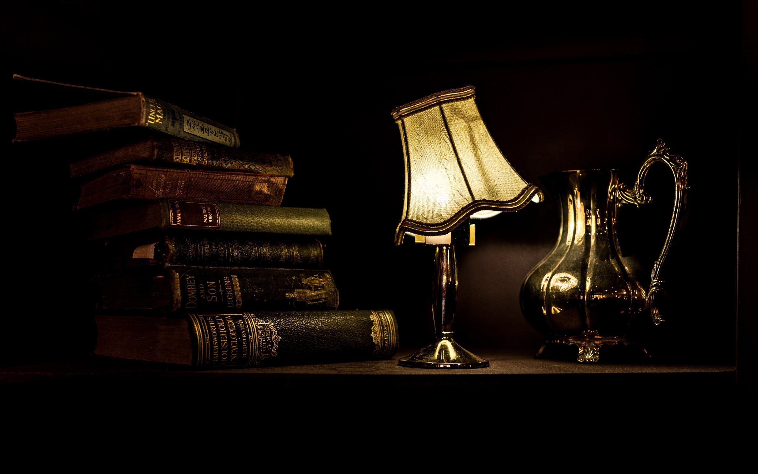 lamp, Books, Table, Lights, Portrait Wallpaper HD / Desktop and Mobile Background