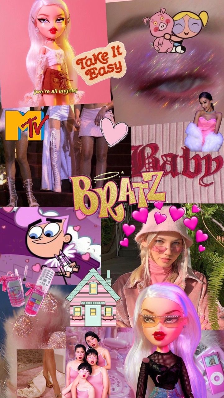 bratz, 90s vibe, wallpaper and all pink