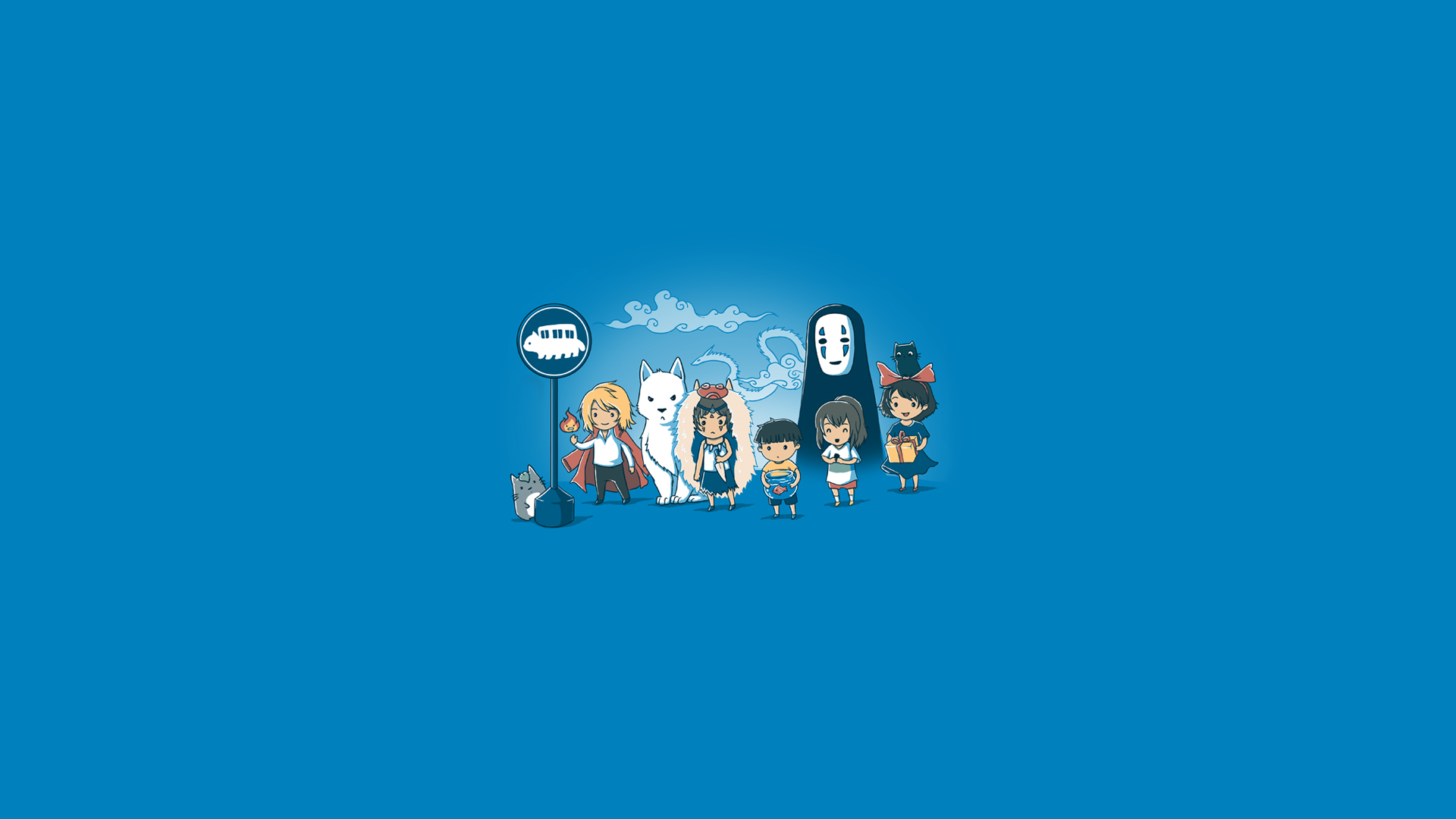 animal blonde hair blue bow brown hair calcifer cat chibi dress fire gake no ue no ponyo howl howl's moving castle jiji (character) kaonashi kiki majo no takkyuubin mononoke hime ogino chihiro