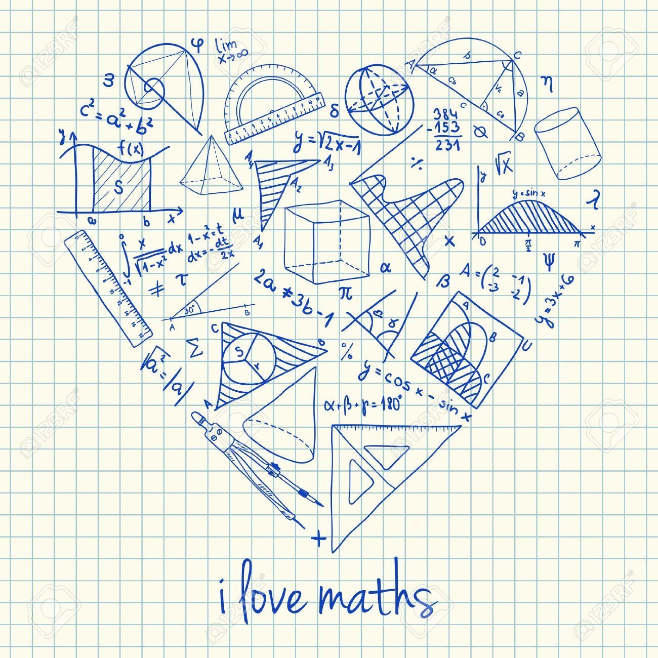 Illustration of maths doodles in heart shape. Math design, Math drawing, Math wallpaper