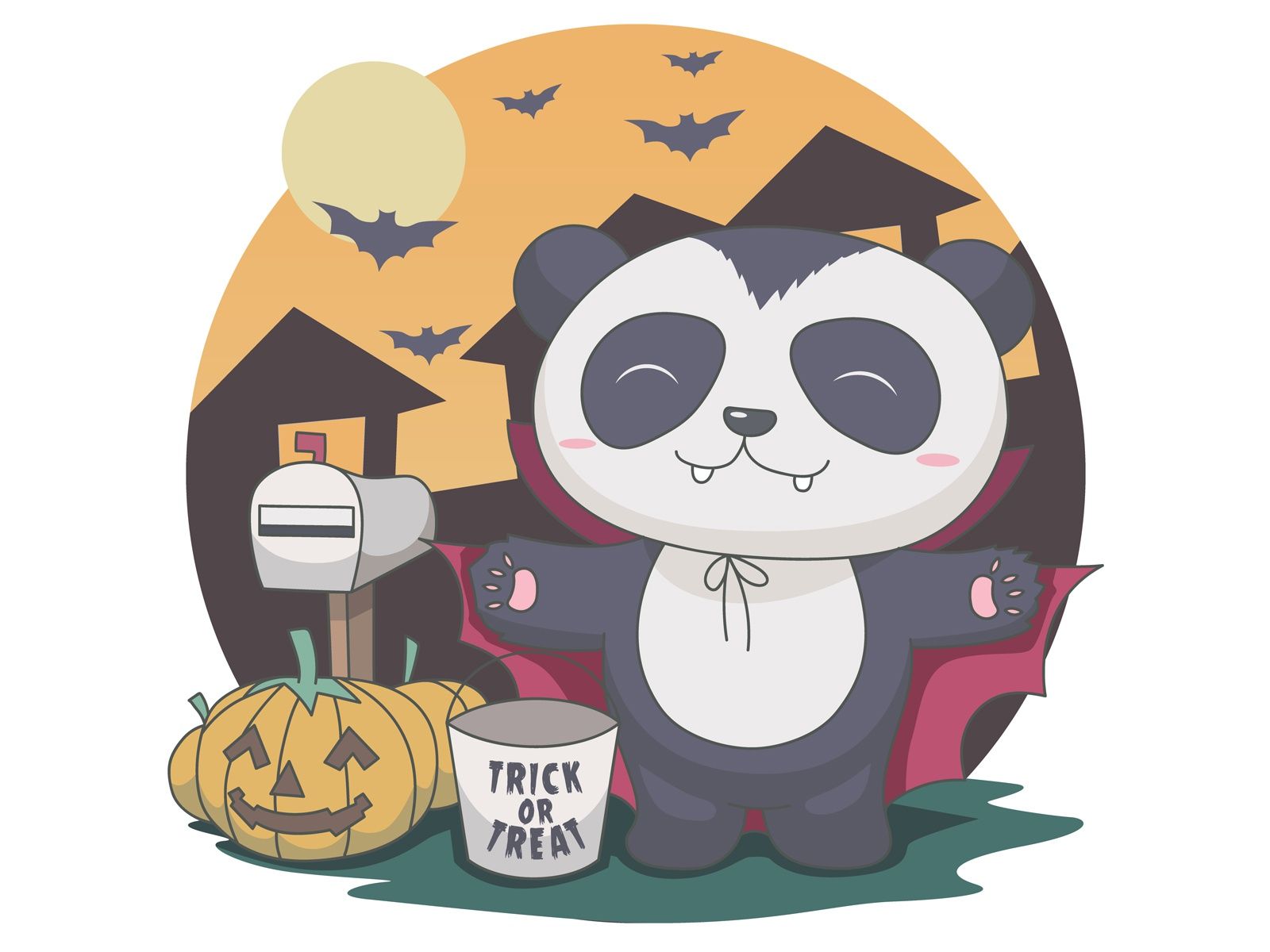 Panda Dracula Halloween Illustration